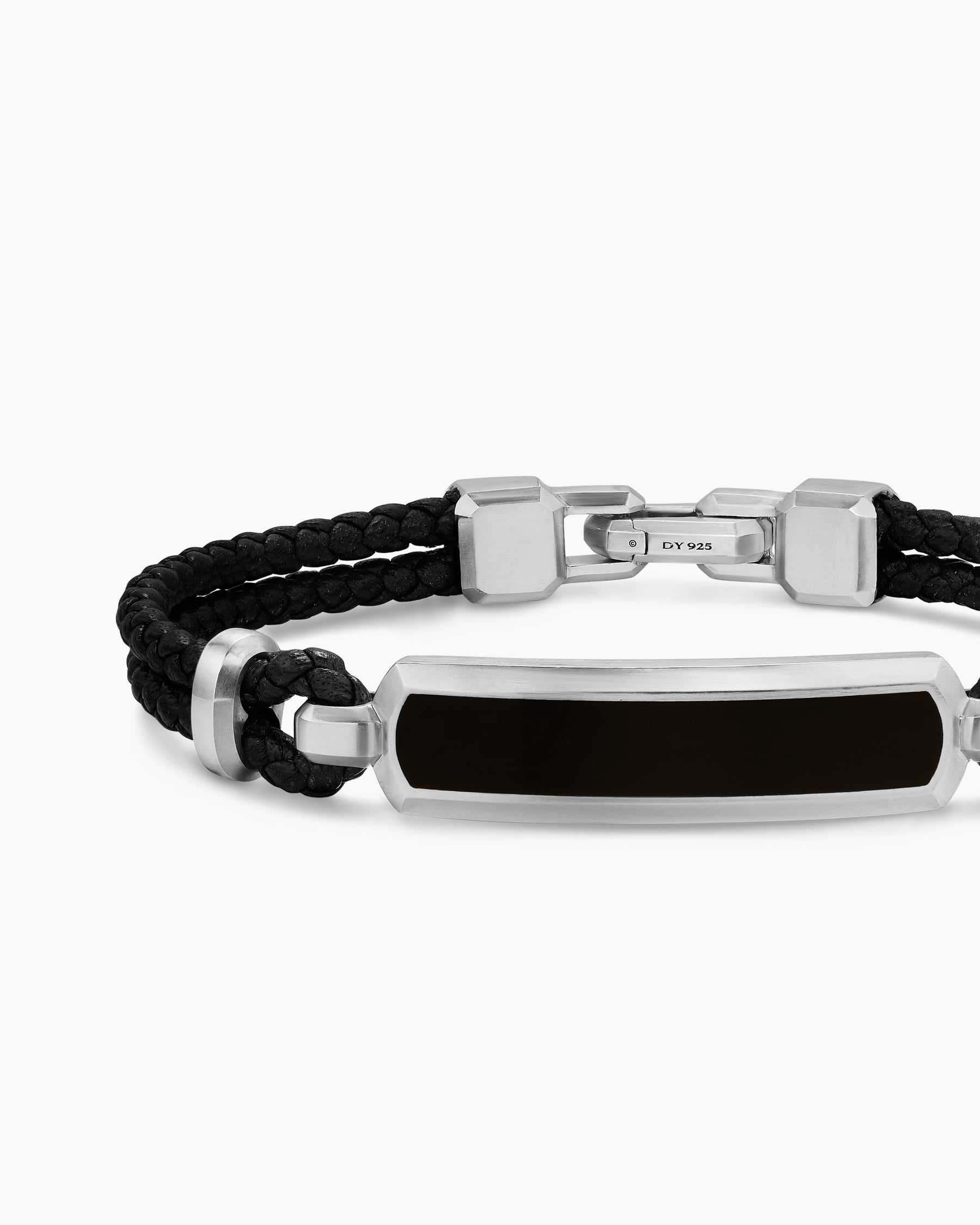 Streamline ID Bar Bracelet in Black Leather with Sterling Silver and Black Onyx, 6mm - Image 4