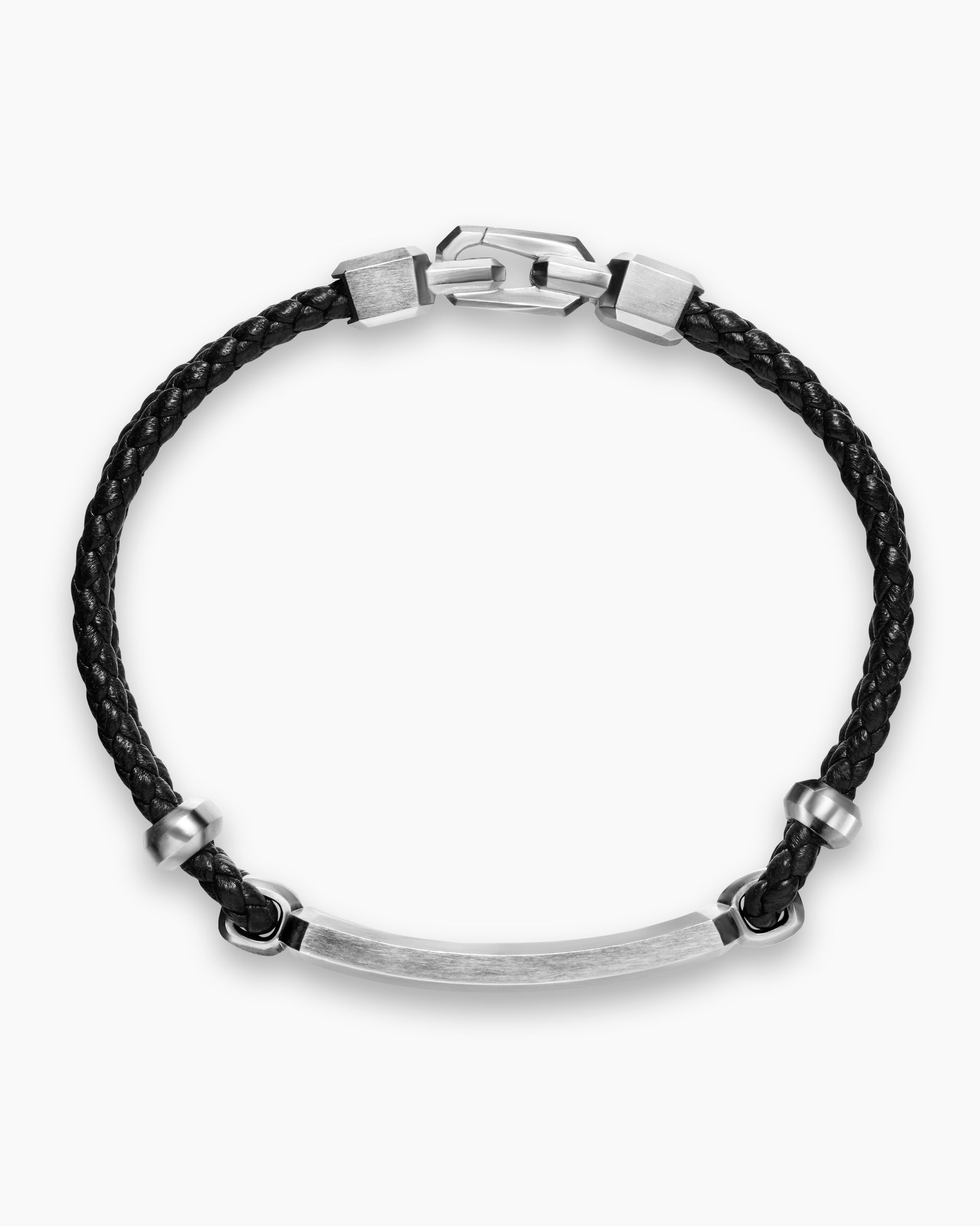Alternative view of Streamline ID Bar Bracelet in Black Leather with Sterling Silver, 6mm