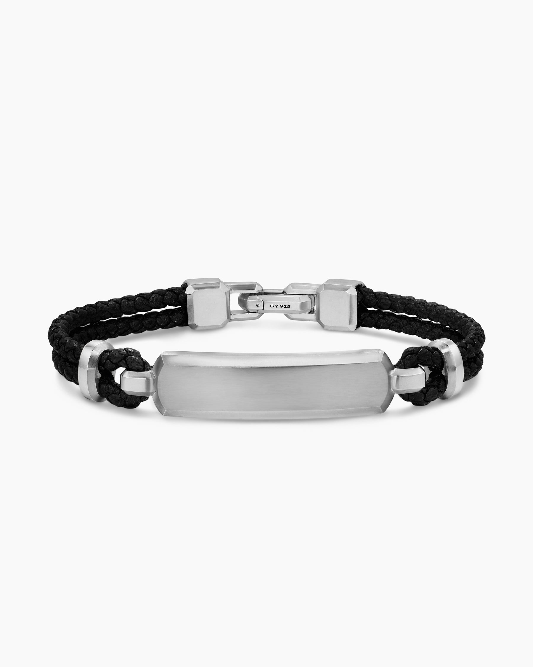 Streamline ID Bar Bracelet in Black Leather with Sterling Silver, 6mm