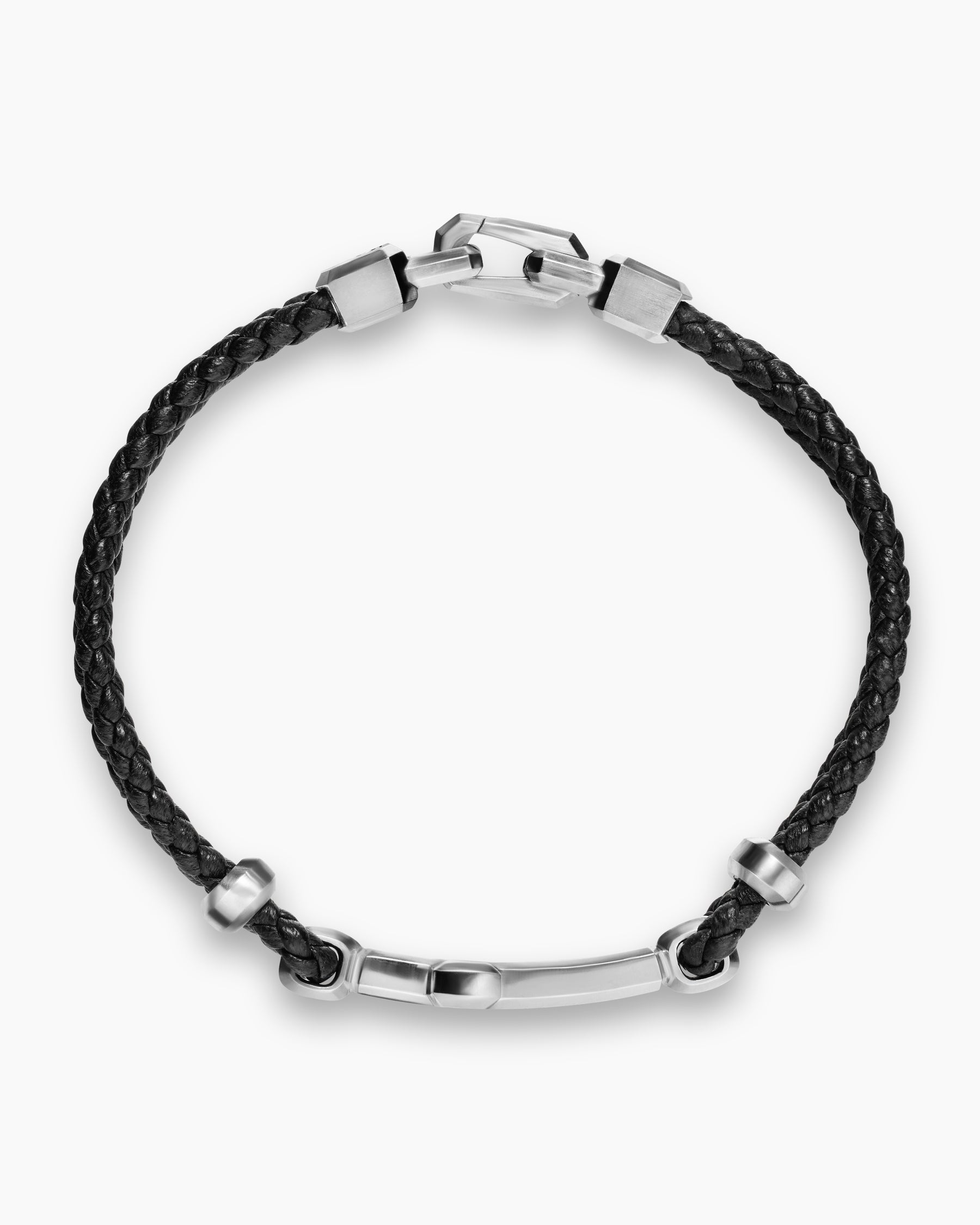 Alternative view of Streamline Cross Station Bracelet in Black Leather with Sterling Silver and 14K Yellow Gold, 6mm