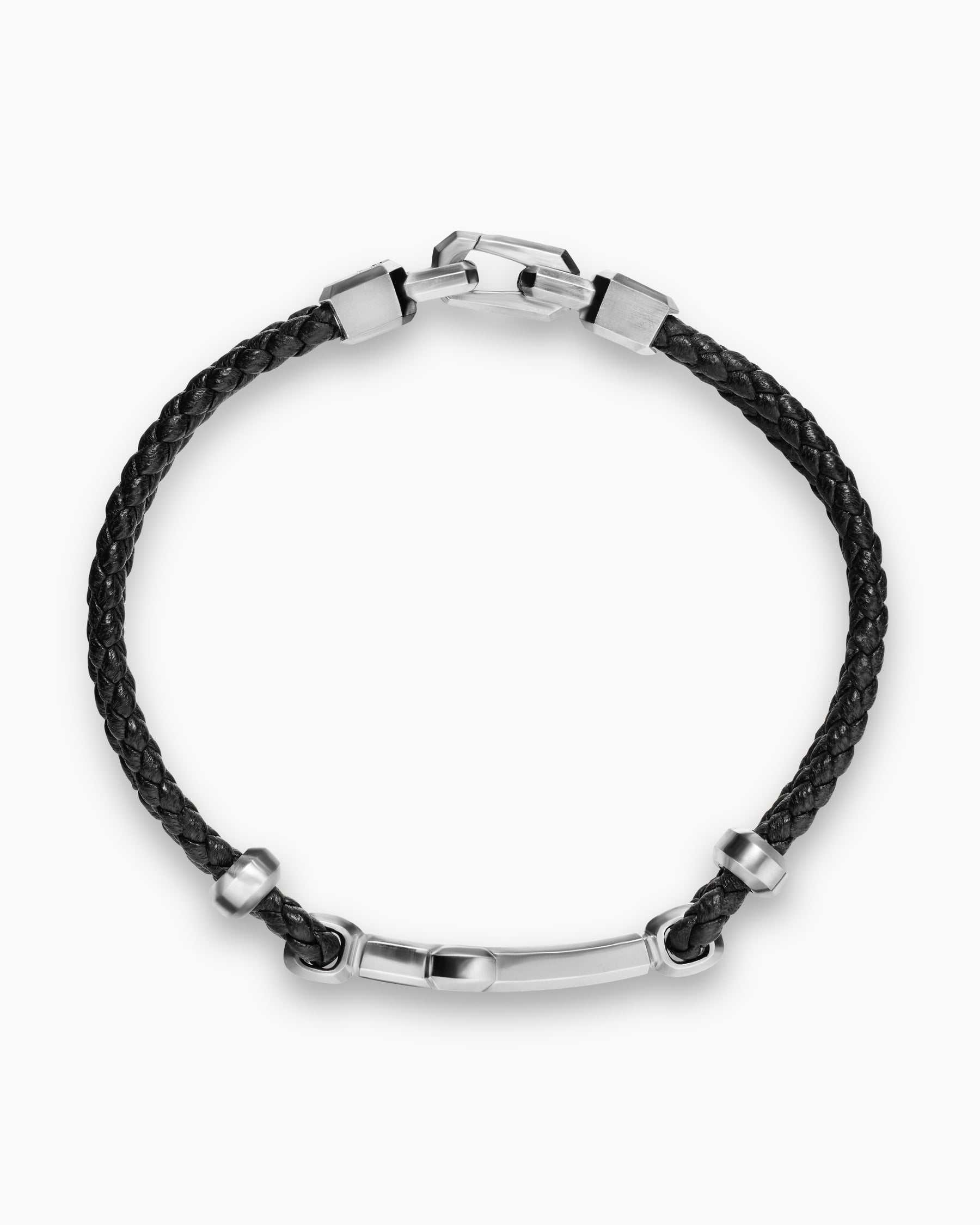 Alternative view of Streamline Cross Station Bracelet in Black Leather with Sterling Silver, 6mm