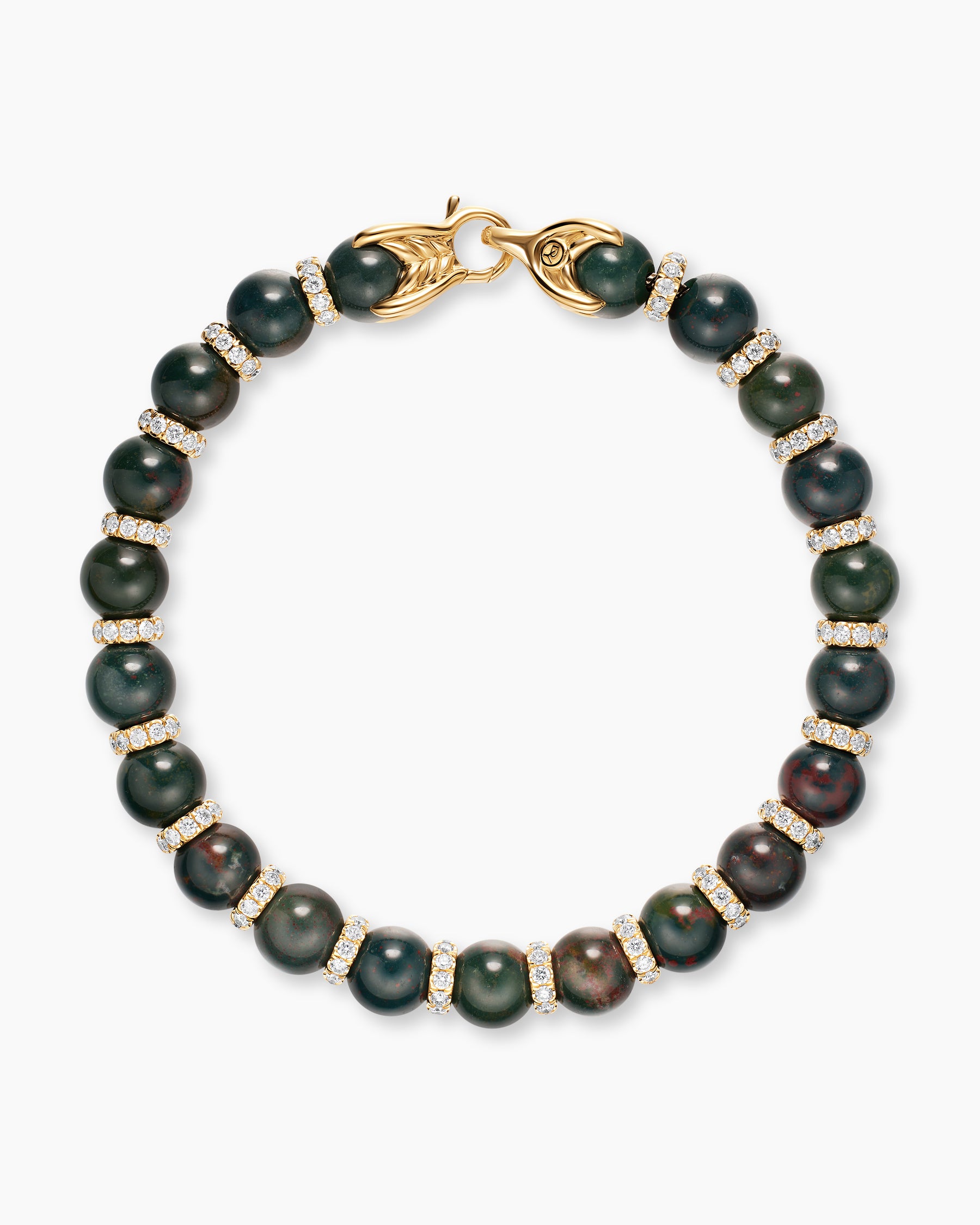Spiritual Beads Bracelet in 18K Yellow Gold with Bloodstone and Diamonds, 8mm - Image 3
