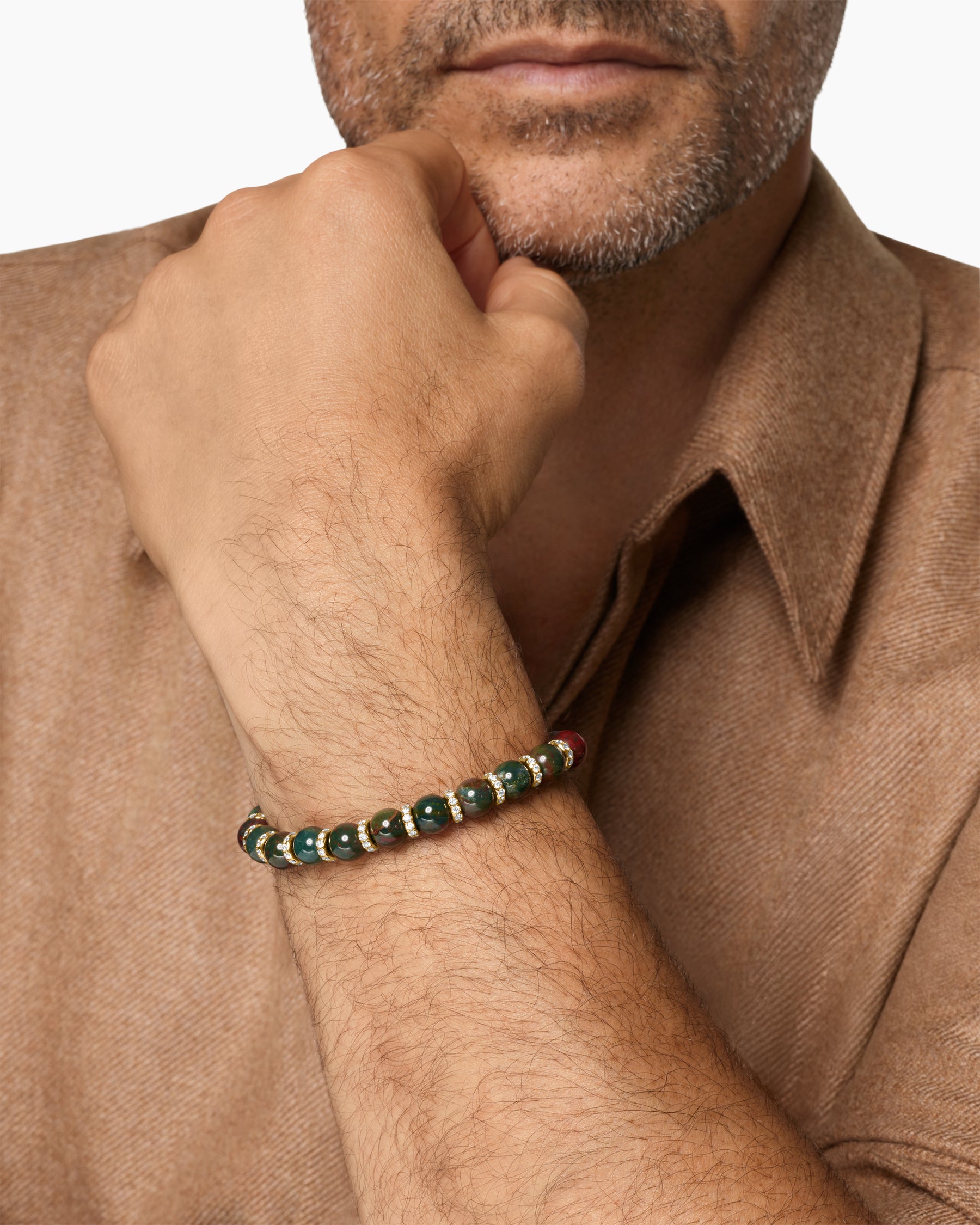 Spiritual Beads Bracelet in 18K Yellow Gold with Bloodstone and Diamonds, 8mm - Image 2