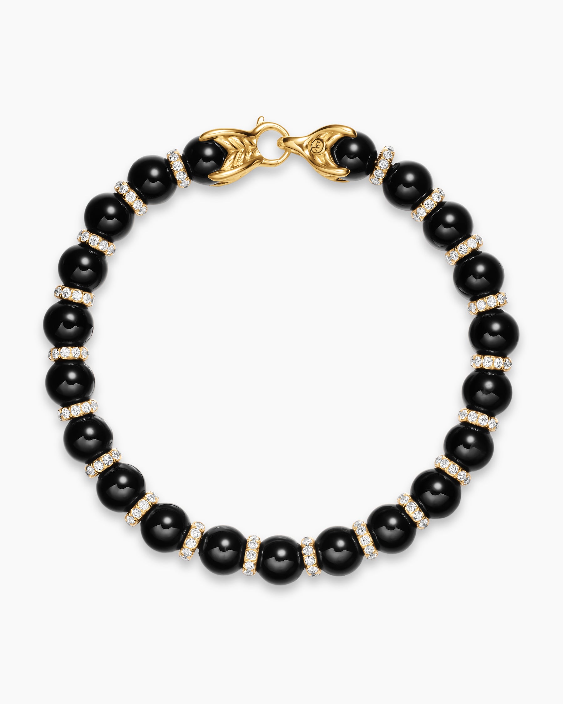 Spiritual Beads Bracelet in 18K Yellow Gold with Black Onyx and Diamonds, 8mm - Image 3