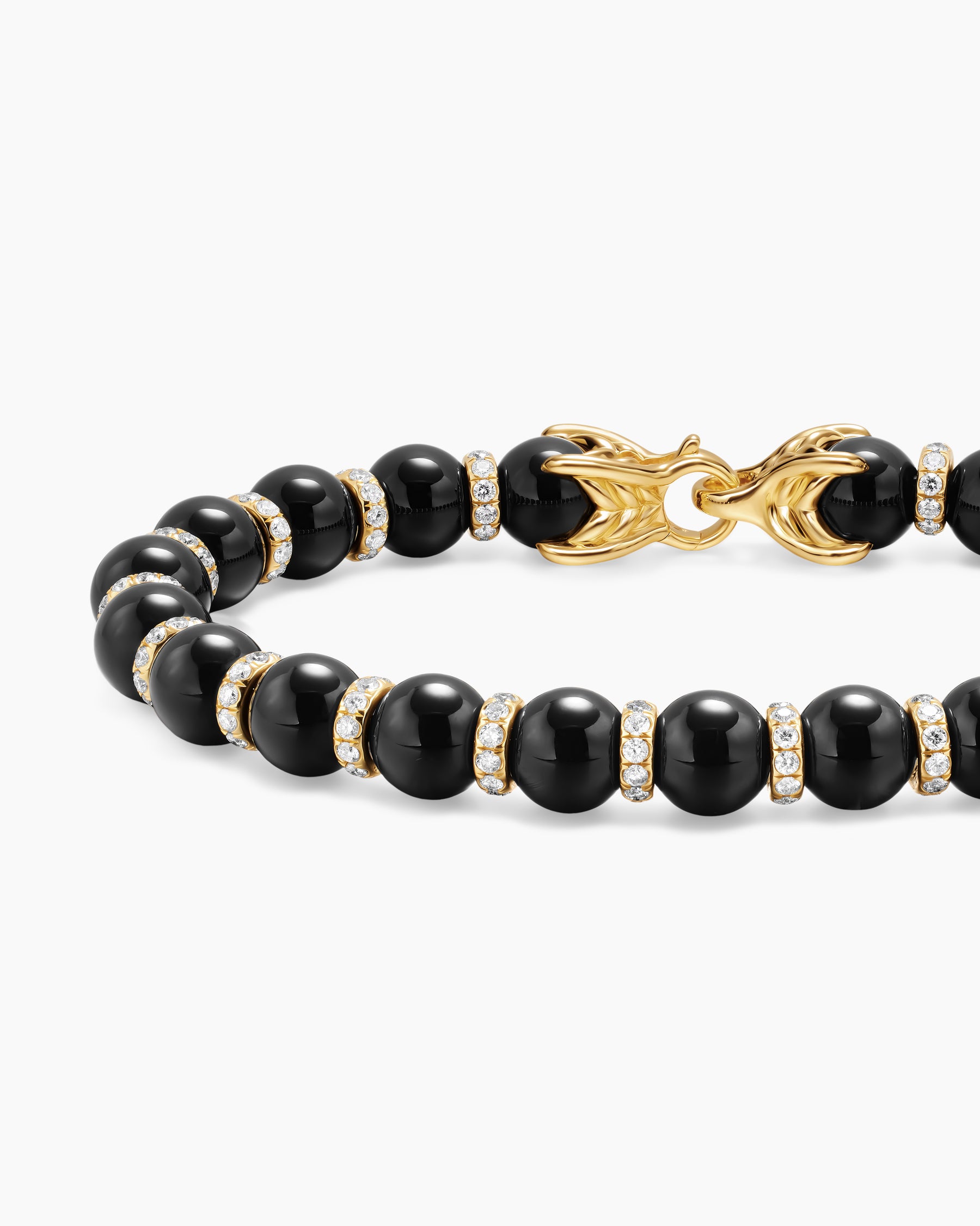 Spiritual Beads Bracelet in 18K Yellow Gold with Black Onyx and Diamonds, 8mm - Image 5