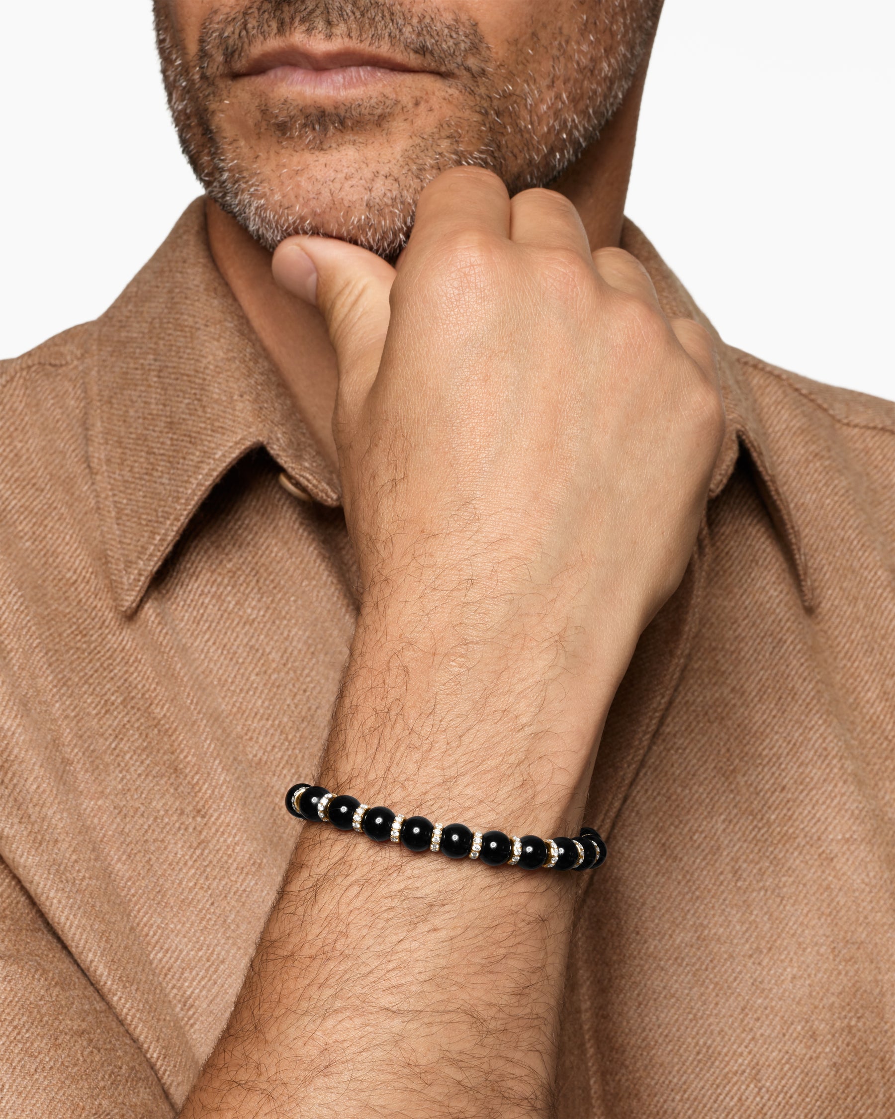 Alternative view of Spiritual Beads Bracelet in 18K Yellow Gold with Black Onyx and Diamonds, 8mm