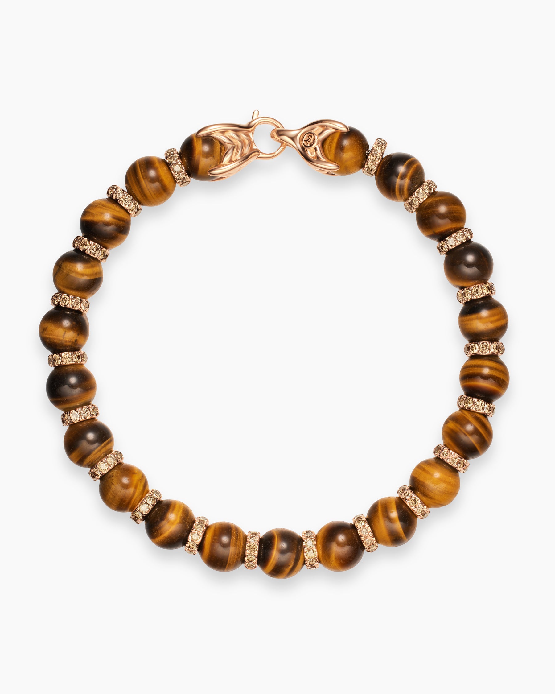 Spiritual Beads Bracelet in 18K Rose Gold with Tiger's Eye and Cognac Diamonds, 8mm - Image 3