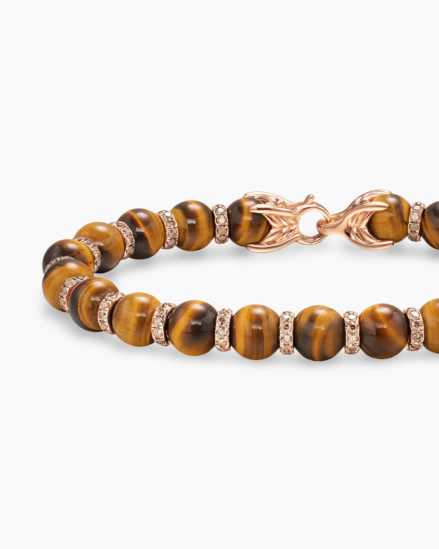 Spiritual Beads Bracelet in 18K Rose Gold with Tiger's Eye and Cognac Diamonds, 8mm - Image 5