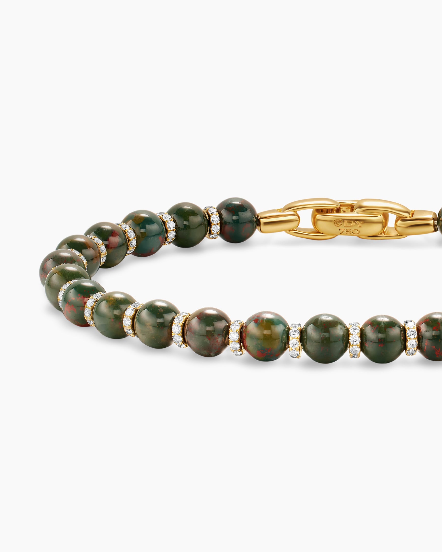 Spiritual Beads Bracelet in 18K Yellow Gold with Bloodstone and Diamonds, 6mm - Image 5