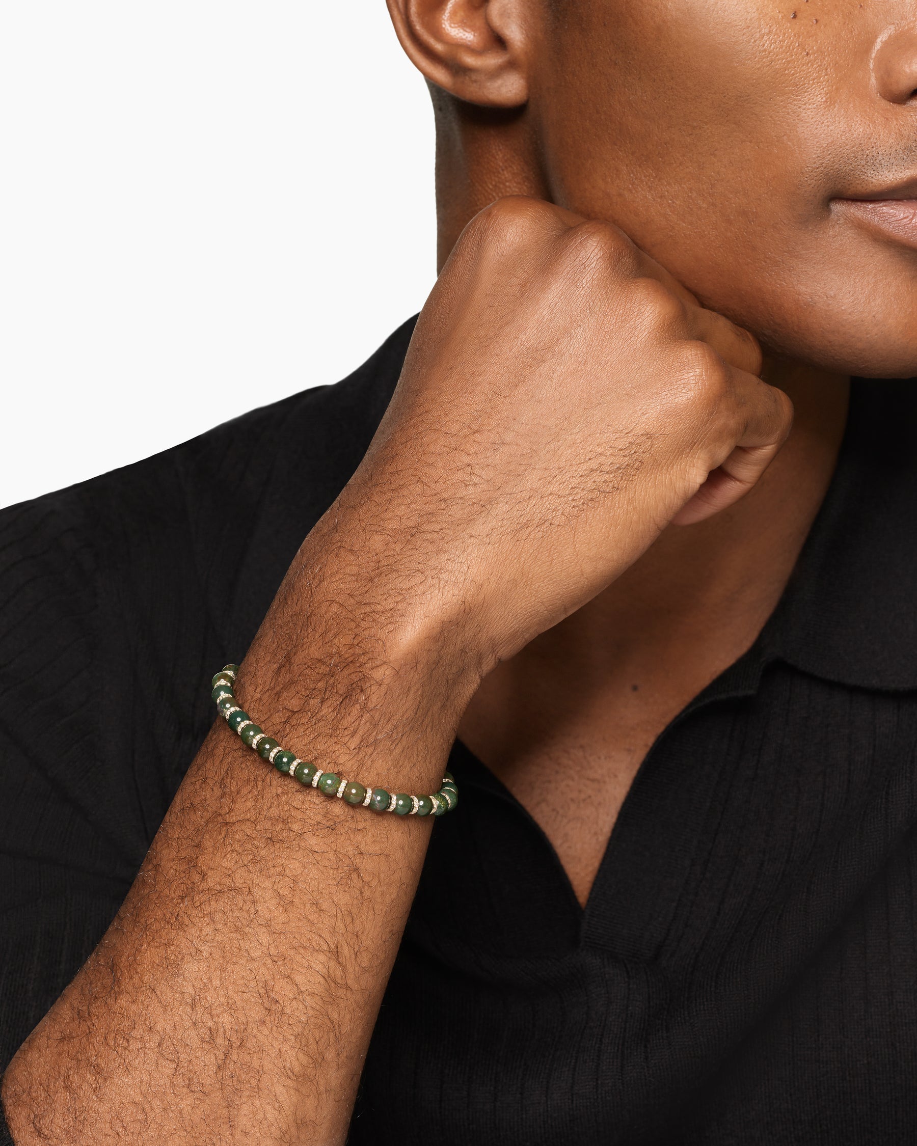 Spiritual Beads Bracelet in 18K Yellow Gold with Bloodstone and Diamonds, 6mm - Image 2