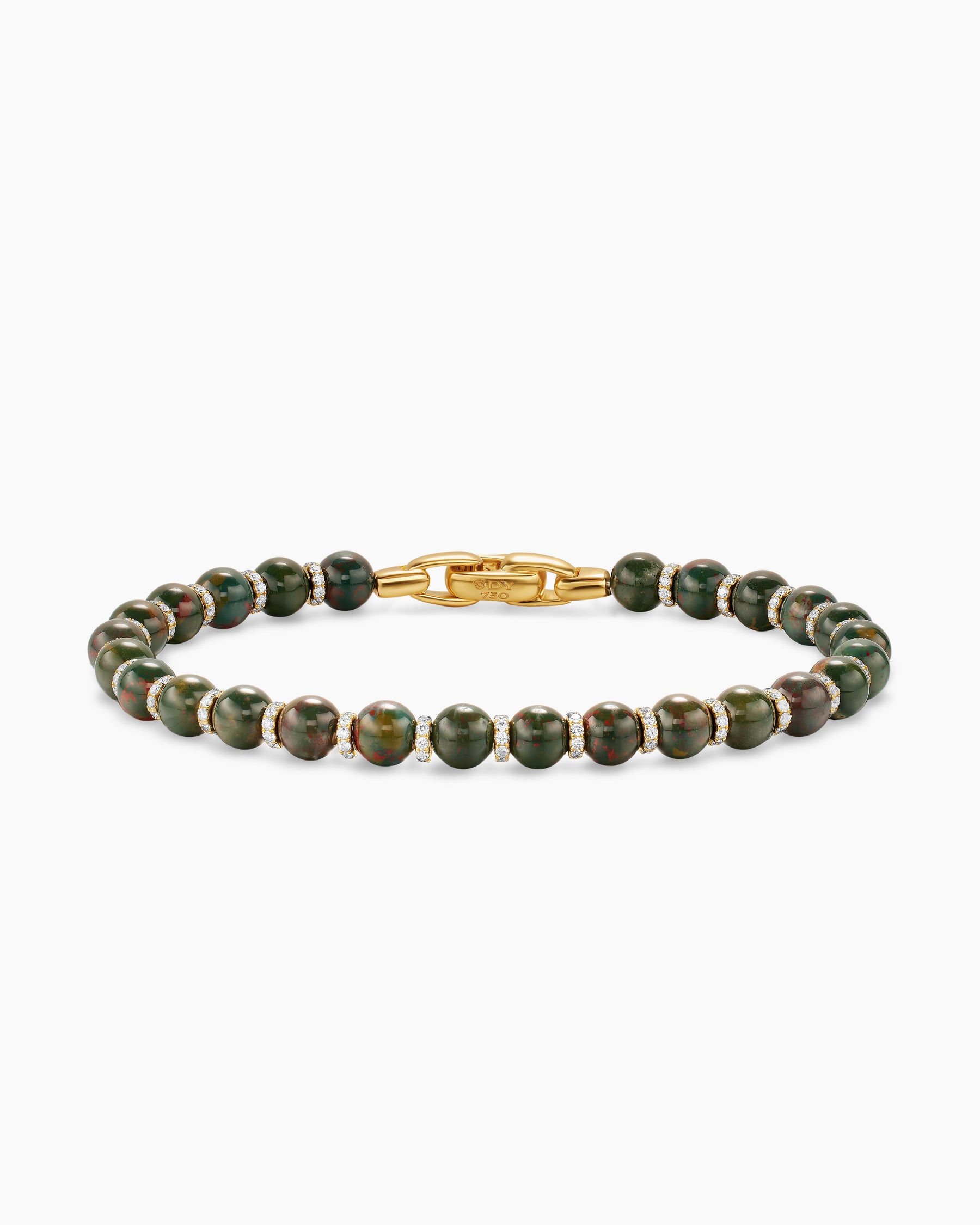 Spiritual Beads Bracelet in 18K Yellow Gold with Bloodstone and Diamonds, 6mm