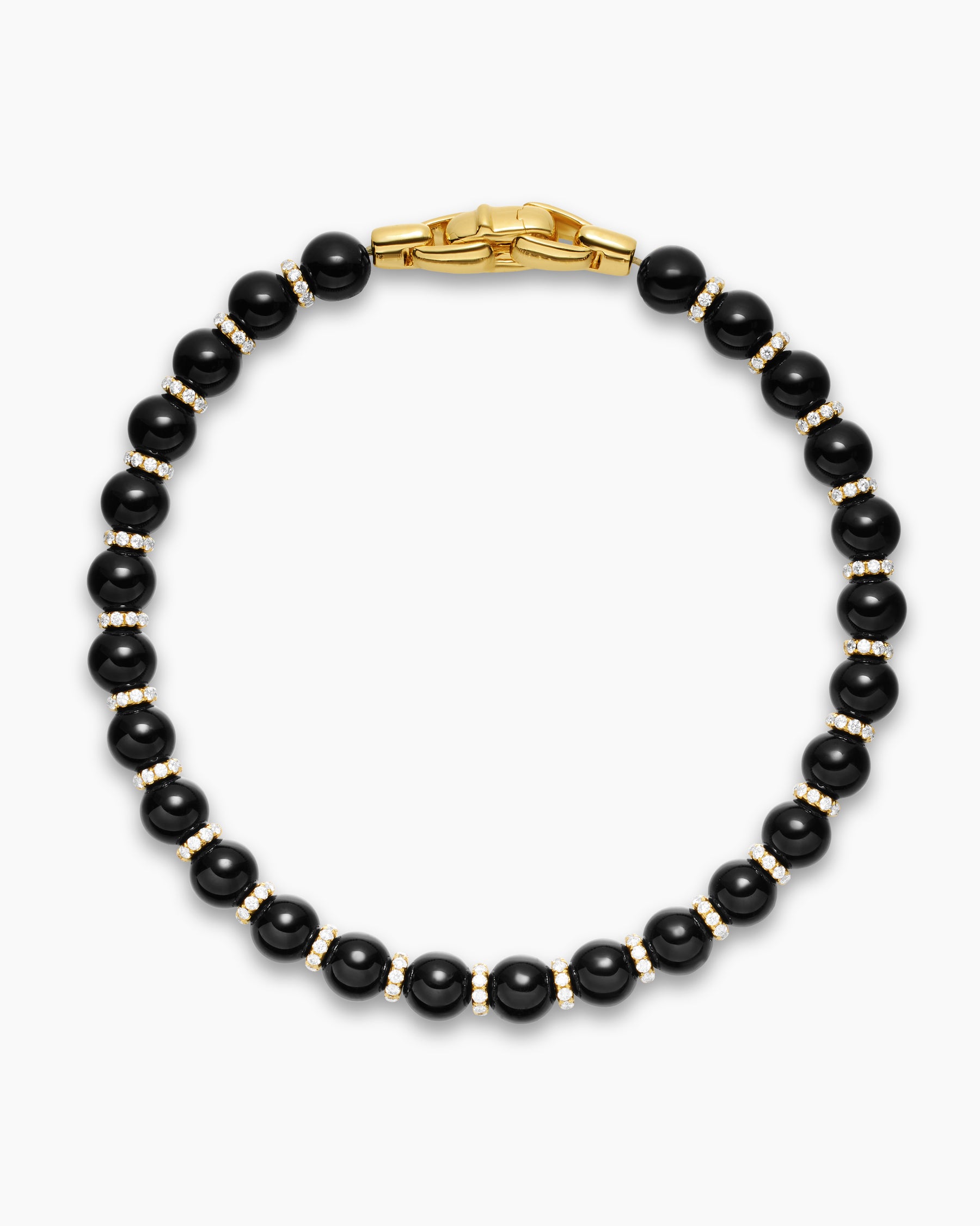 Spiritual Beads Bracelet in 18K Yellow Gold with Black Onyx and Diamonds, 6mm - Image 3