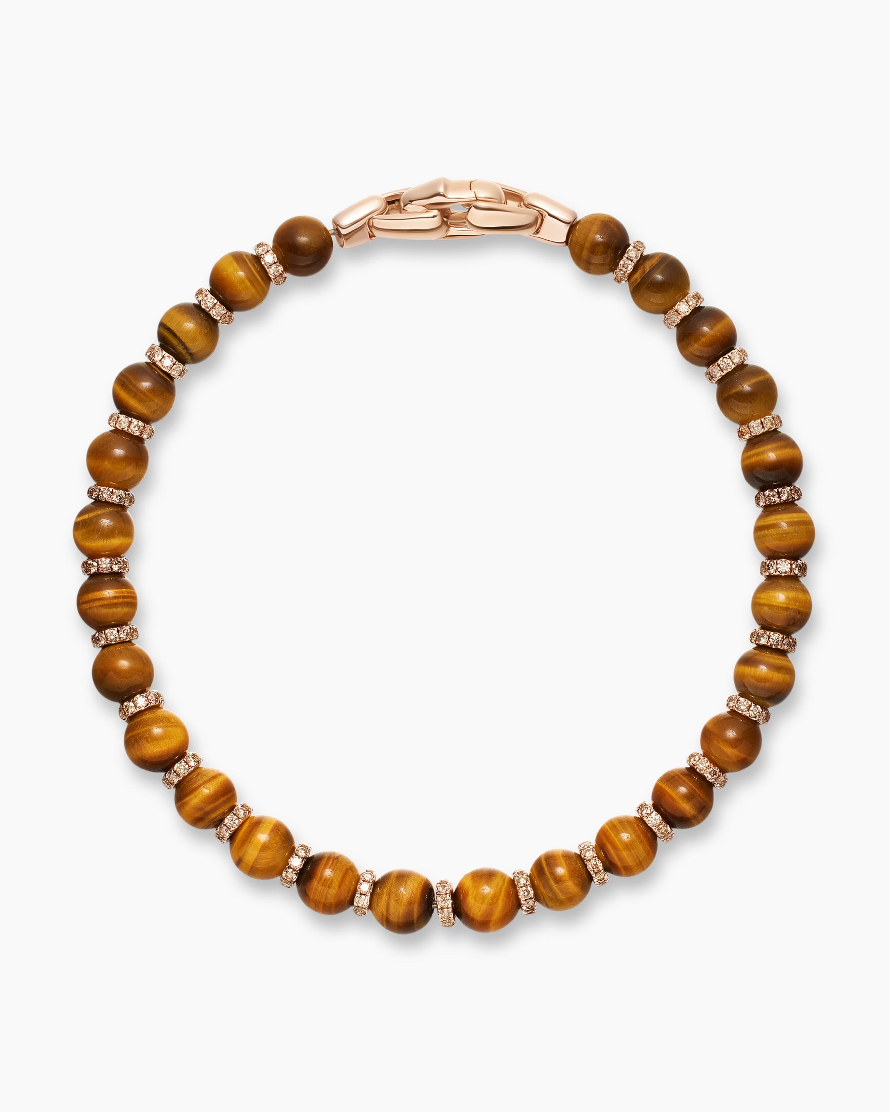 Spiritual Beads Bracelet in 18K Rose Gold with Tiger's Eye and Cognac Diamonds, 6mm - Image 3