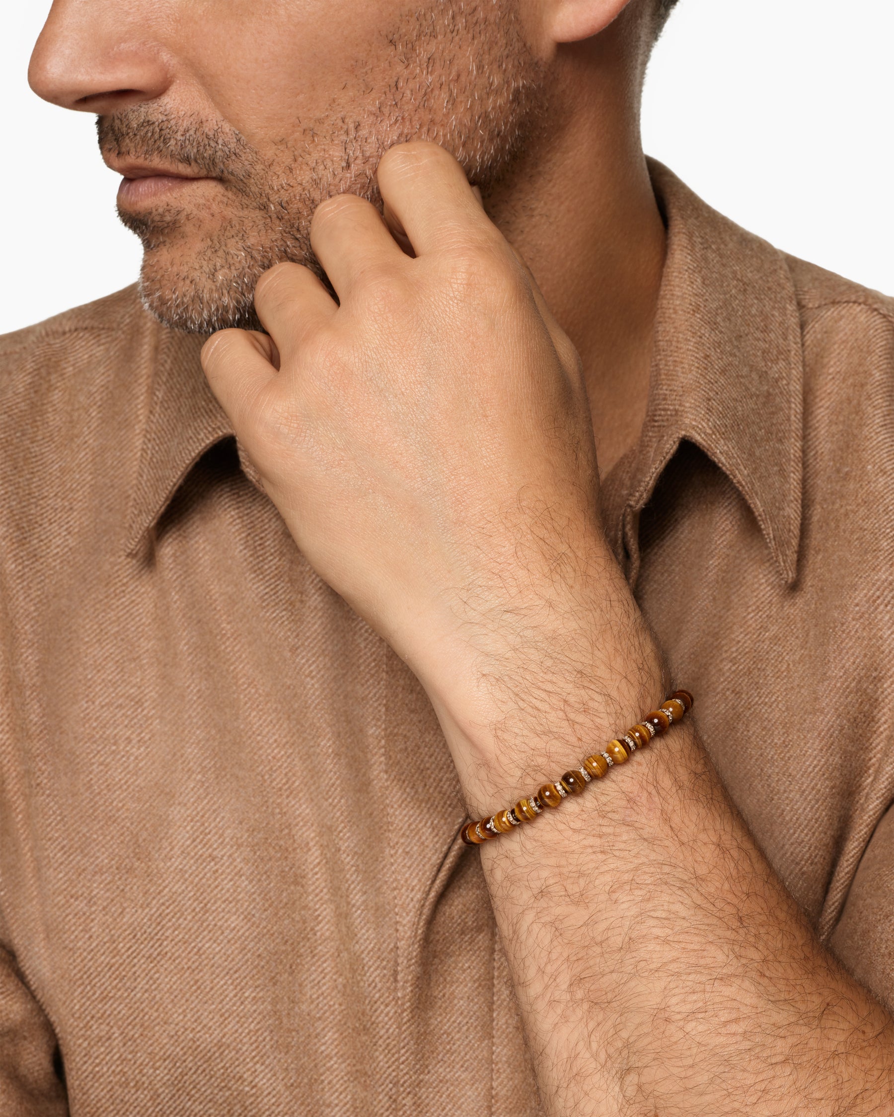 Alternative view of Spiritual Beads Bracelet in 18K Rose Gold with Tiger's Eye and Cognac Diamonds, 6mm