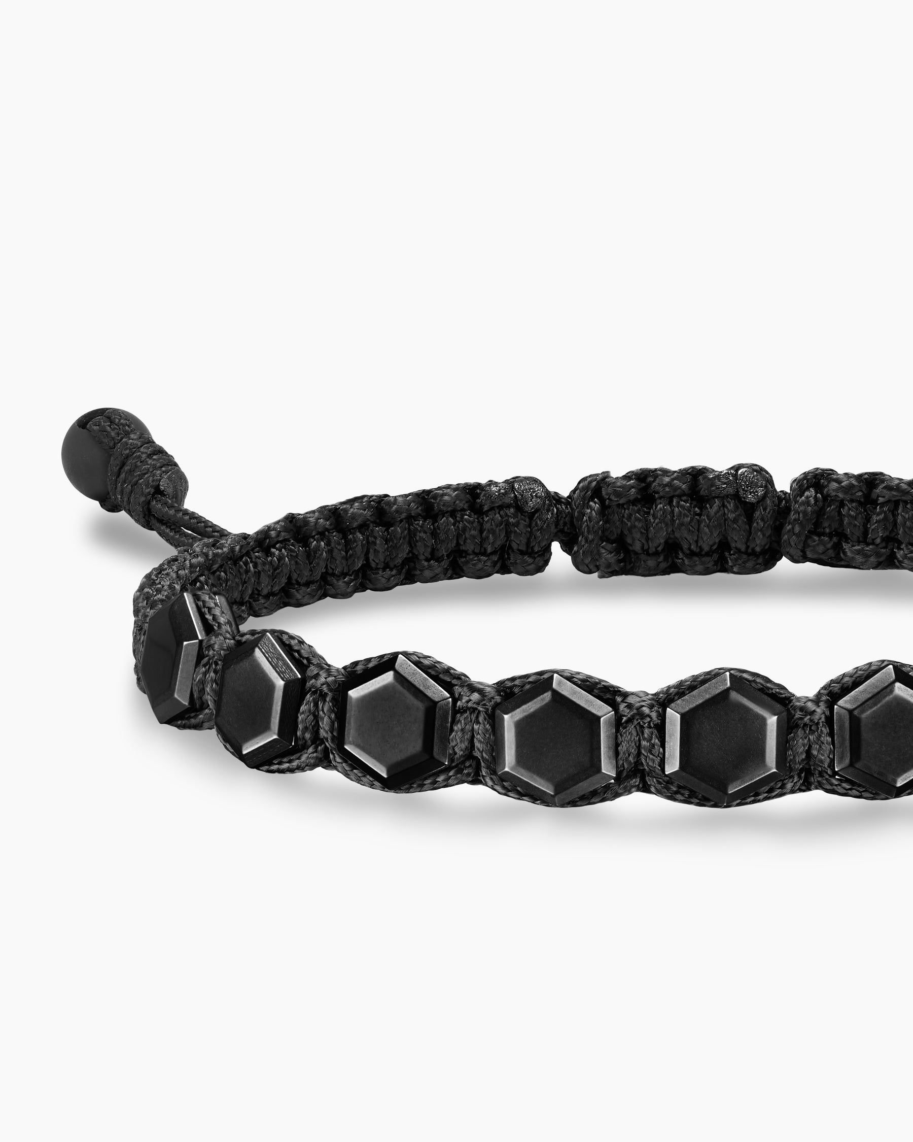 Faceted Woven Bracelet in Black Titanium with Black Nylon and Black Onyx, 8mm - Image 5