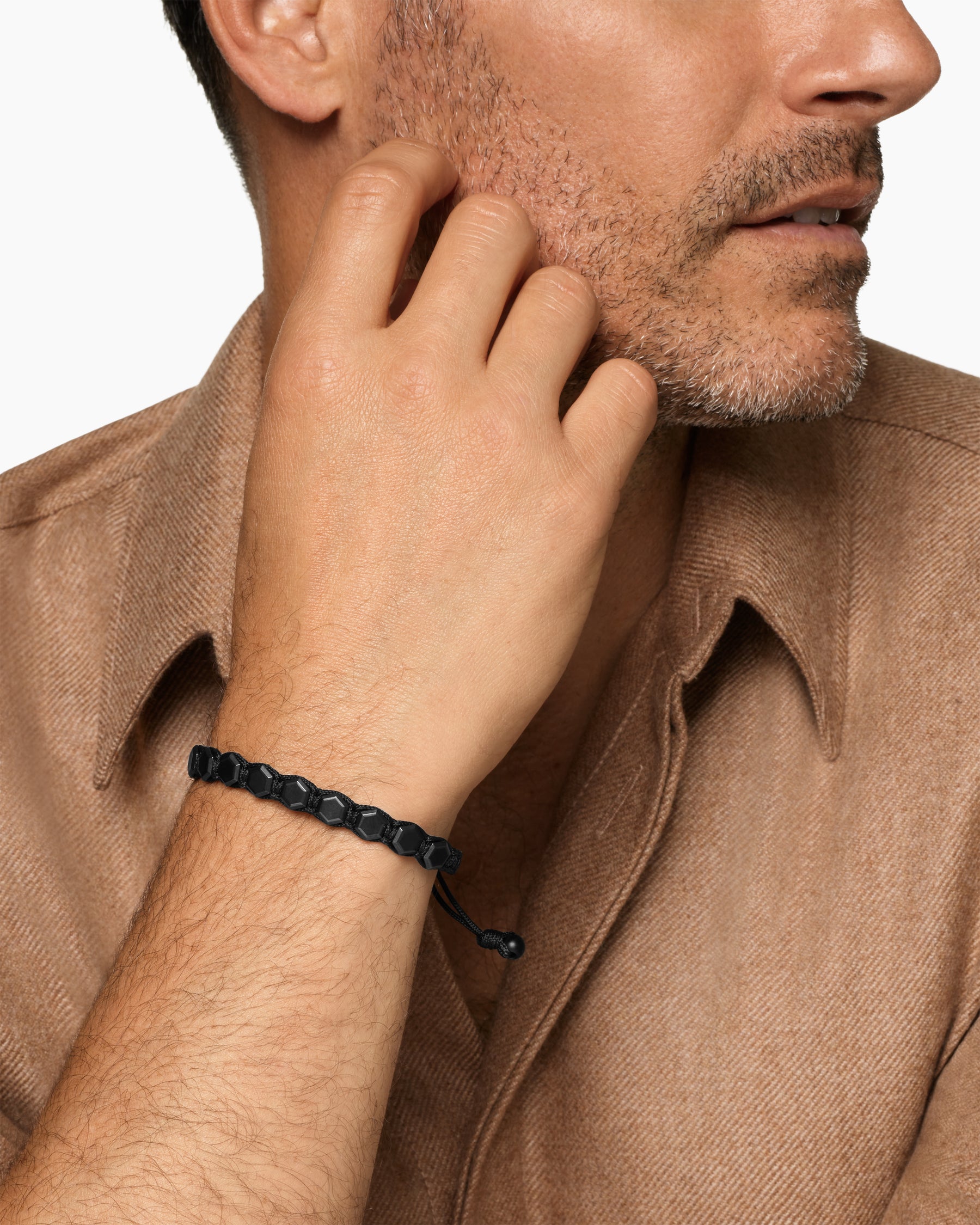 Alternative view of Faceted Woven Bracelet in Black Titanium with Black Nylon and Black Onyx, 8mm