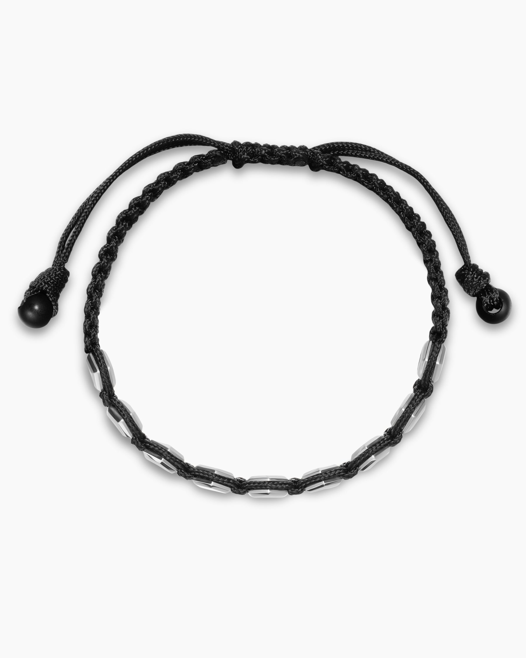 Faceted Woven Bracelet in Sterling Silver with Black Nylon and Black Onyx, 8mm - Image 3