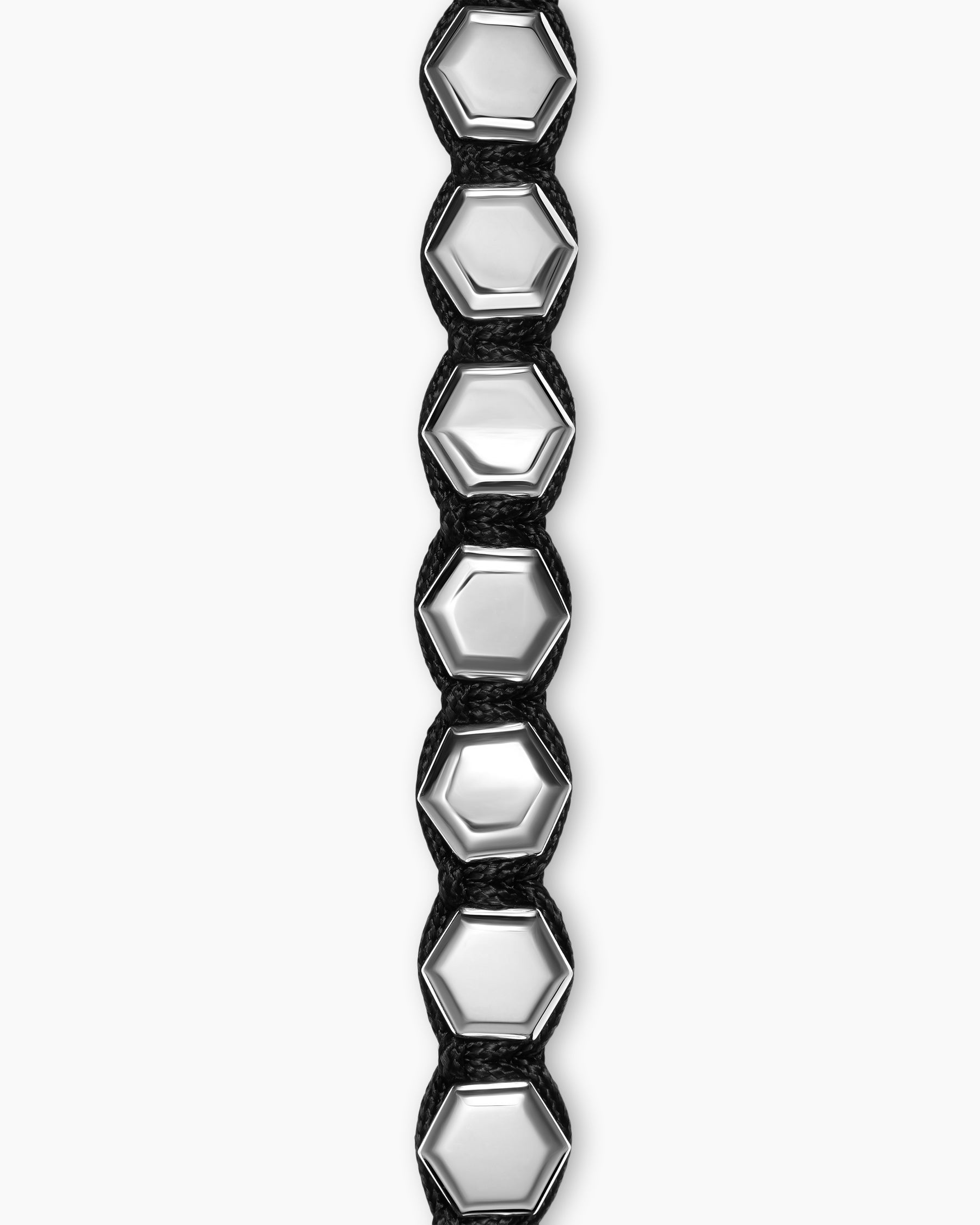 Faceted Woven Bracelet in Sterling Silver with Black Nylon and Black Onyx, 8mm - Image 4