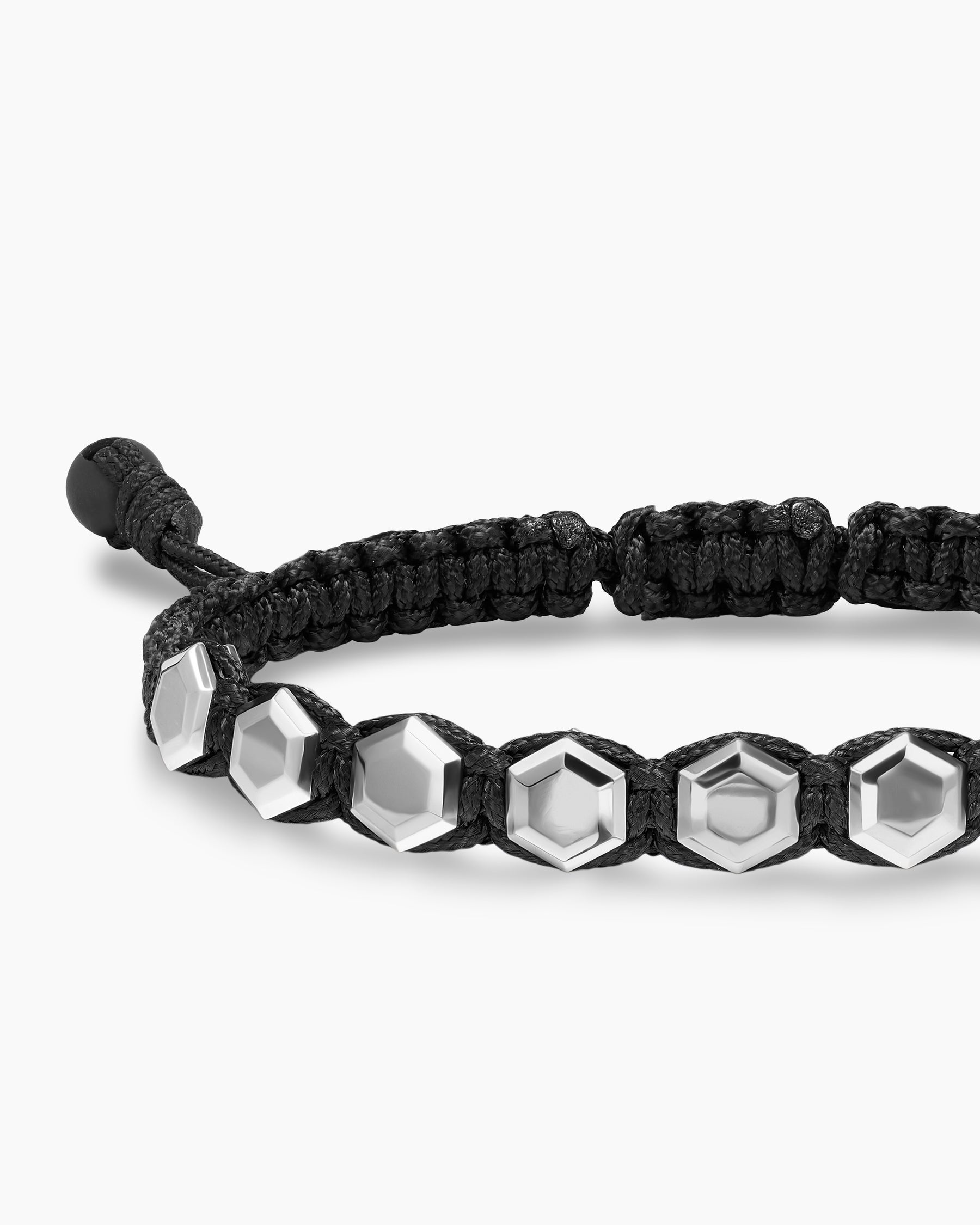Faceted Woven Bracelet in Sterling Silver with Black Nylon and Black Onyx, 8mm - Image 5
