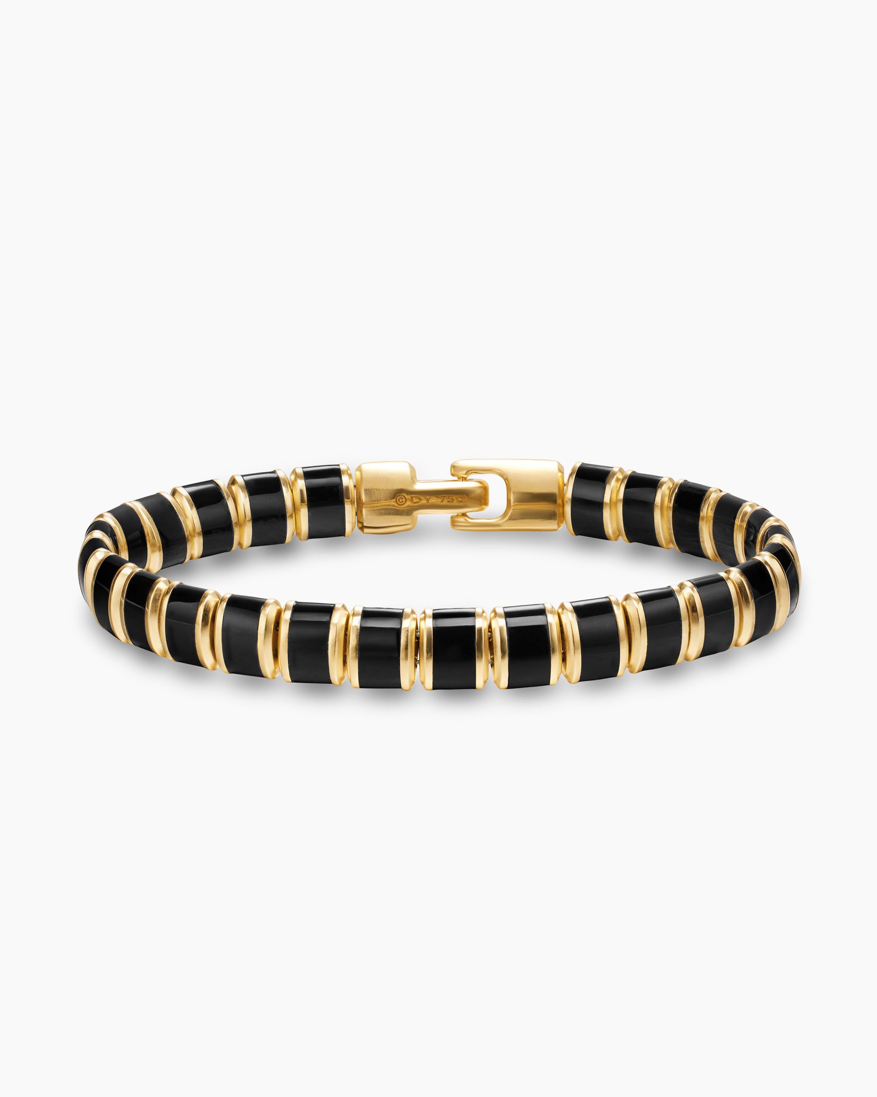 Spiritual Beads Flat Bead Bracelet in 18K Yellow Gold with Black Onyx, 8mm