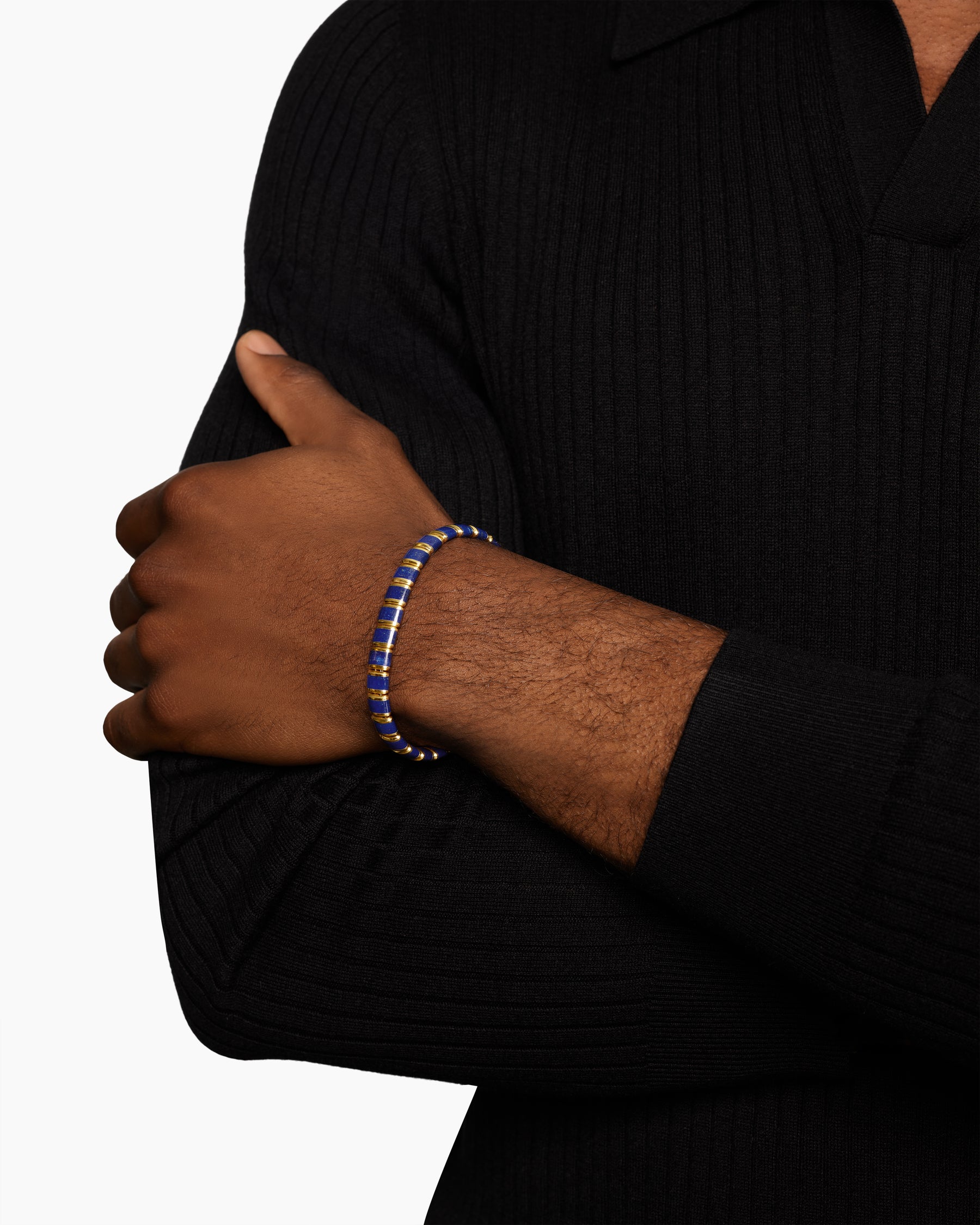 Alternative view of Spiritual Beads Flat Bead Bracelet in 18K Yellow Gold with Lapis, 8mm