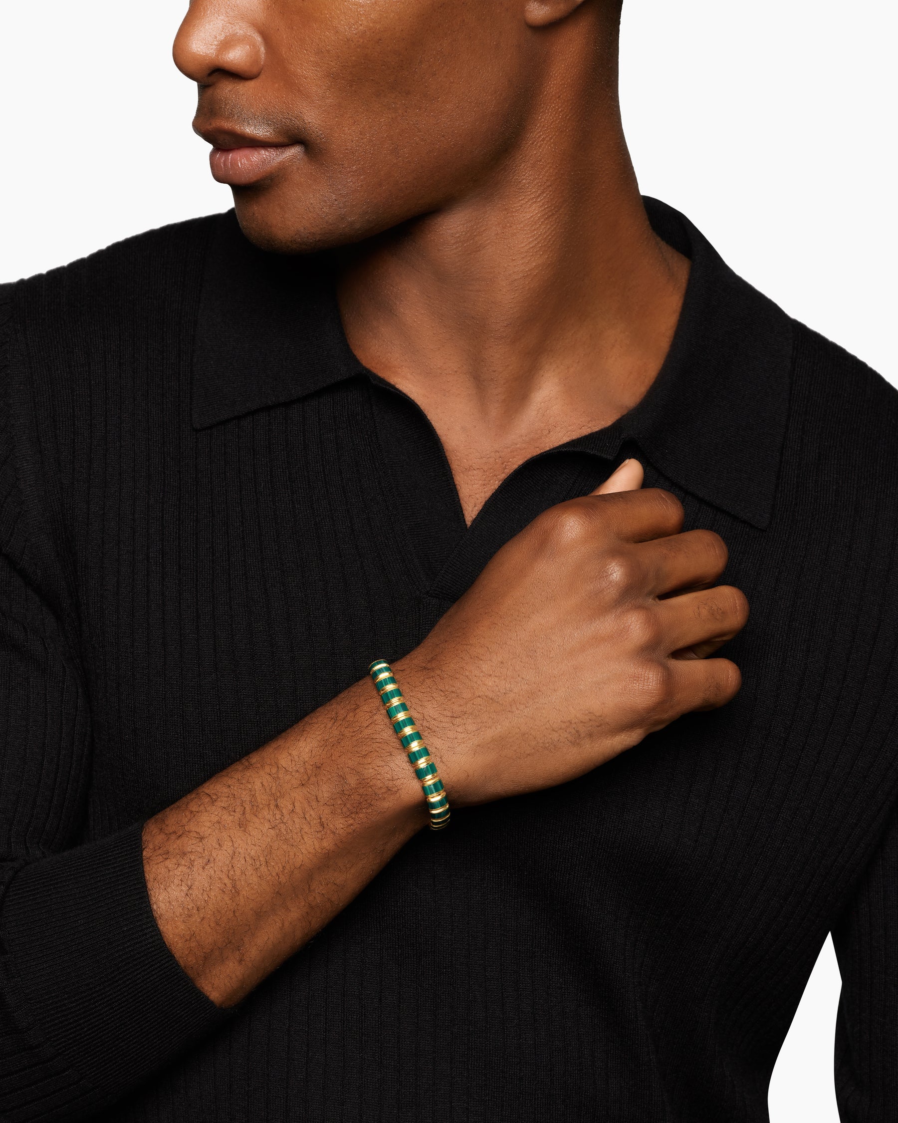 Alternative view of Spiritual Beads Flat Bead Bracelet in 18K Yellow Gold with Malachite, 8mm