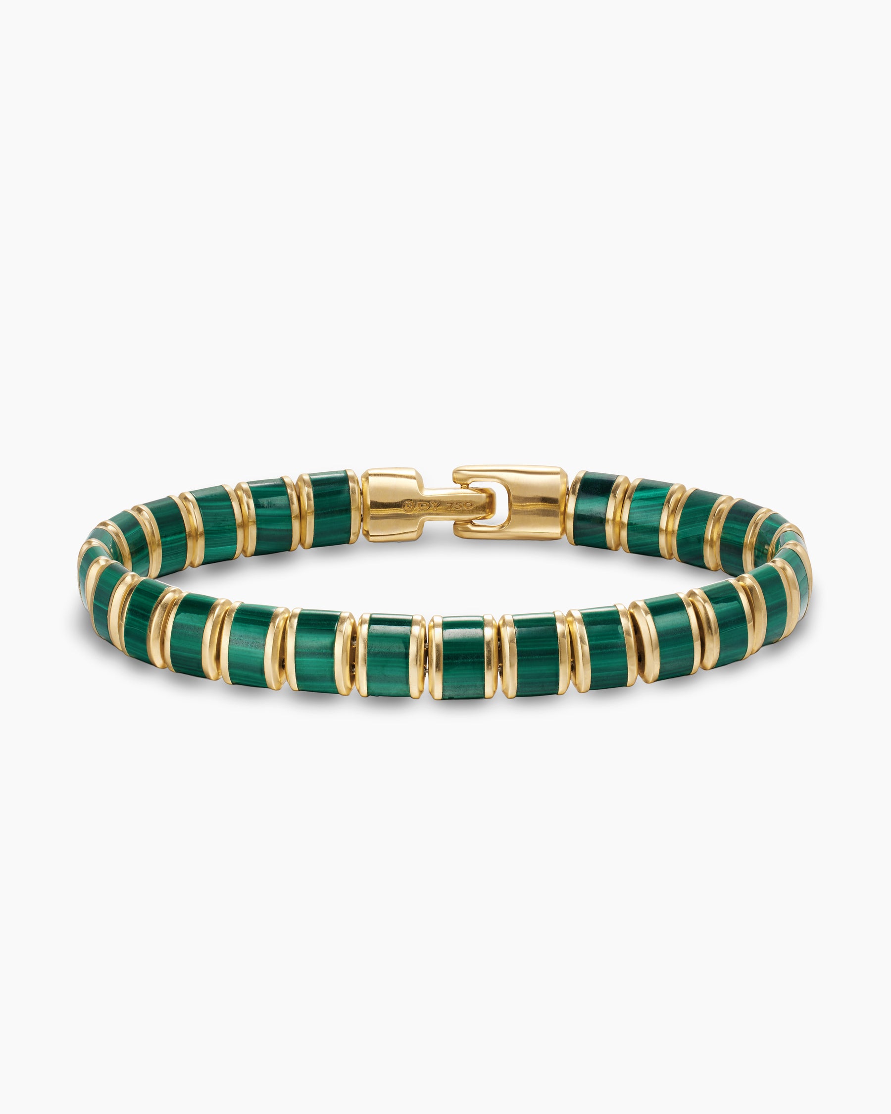 Spiritual Beads Flat Bead Bracelet in 18K Yellow Gold with Malachite, 8mm