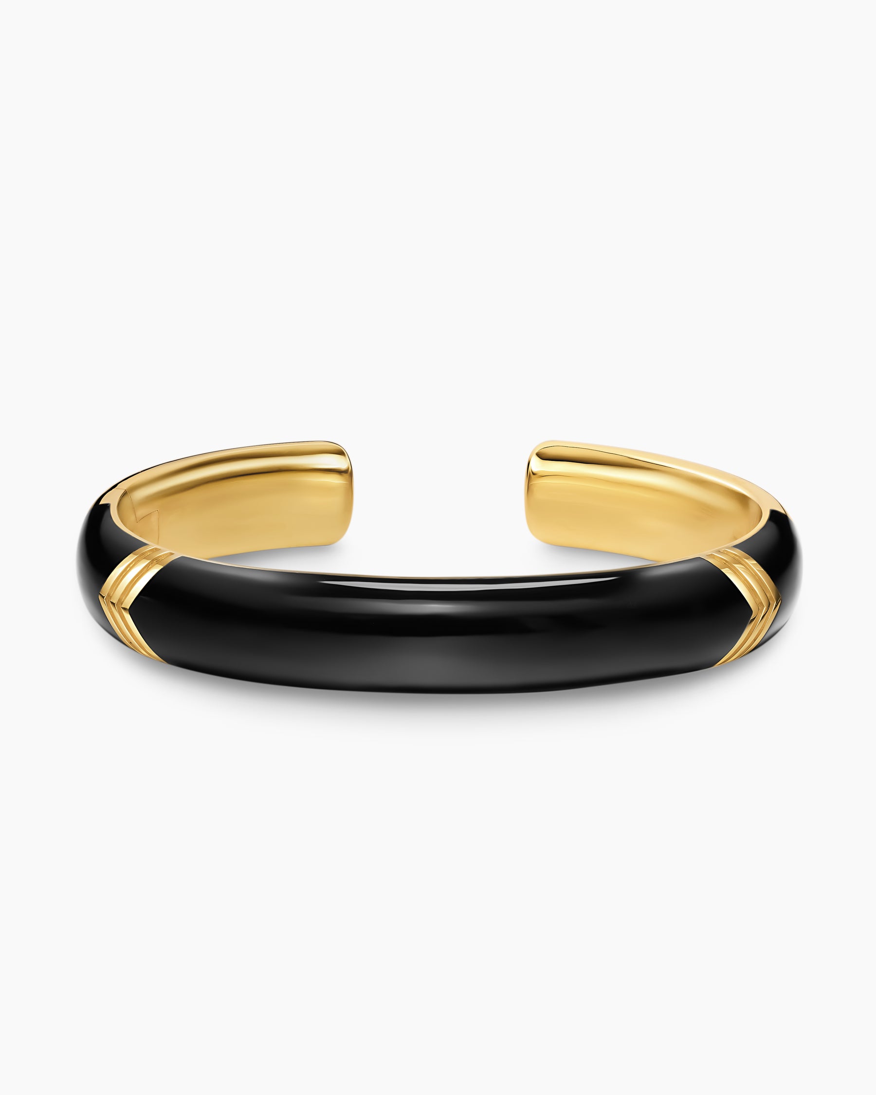 Chevron Bold Cuff Bracelet in 18K Yellow Gold with Black Onyx, 12mm - Image 3