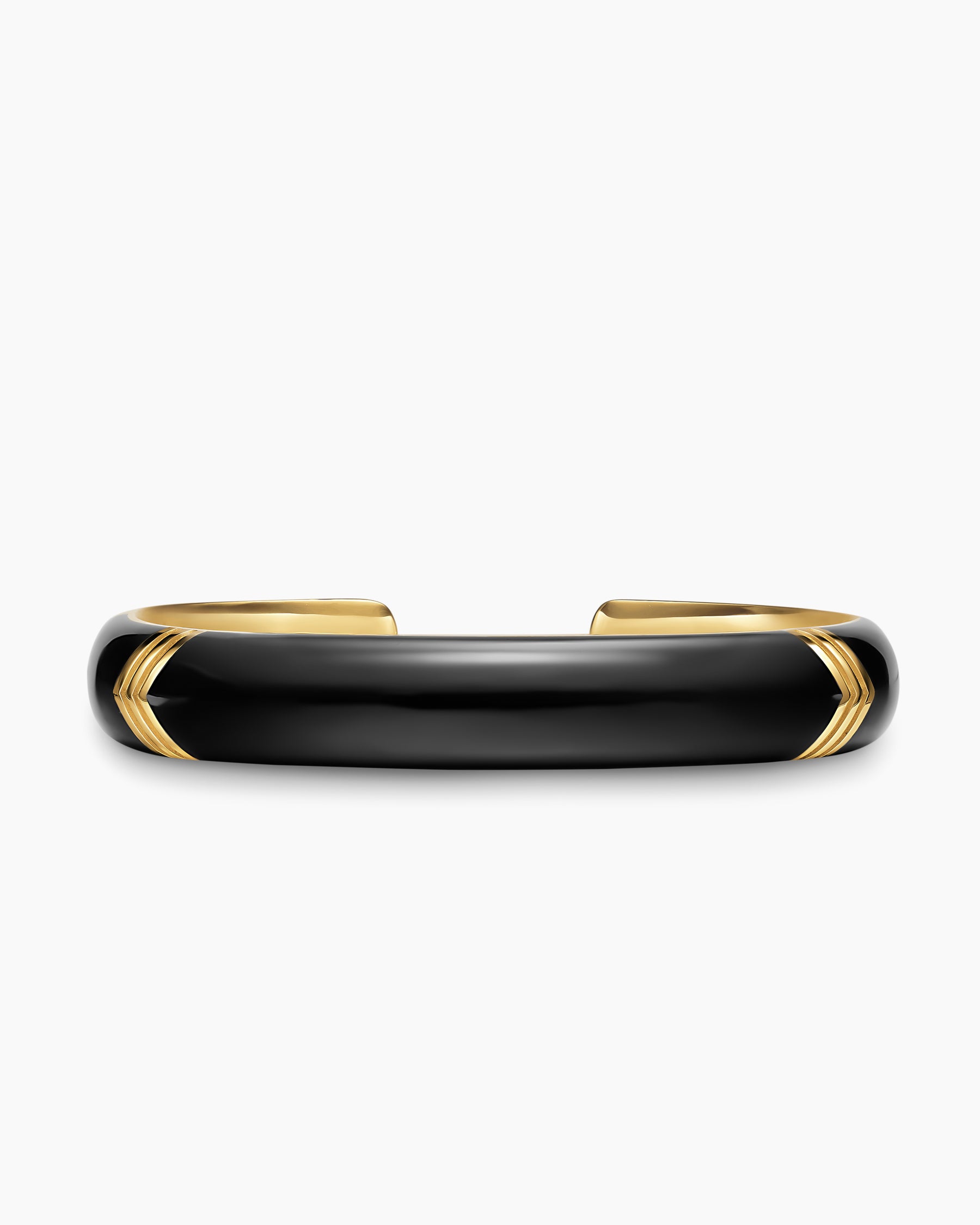 Chevron Bold Cuff Bracelet in 18K Yellow Gold with Black Onyx, 12mm