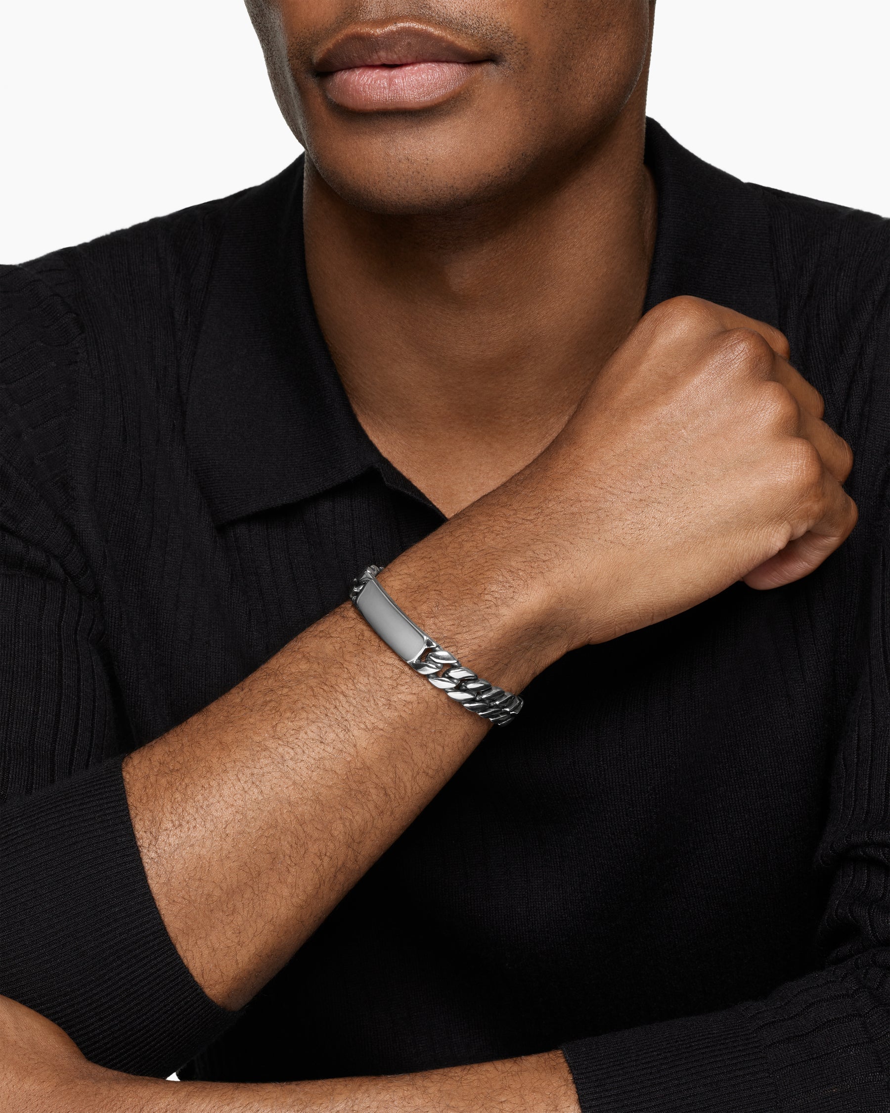 Alternative view of Curb Chain ID Bracelet in Sterling Silver, 11.5mm