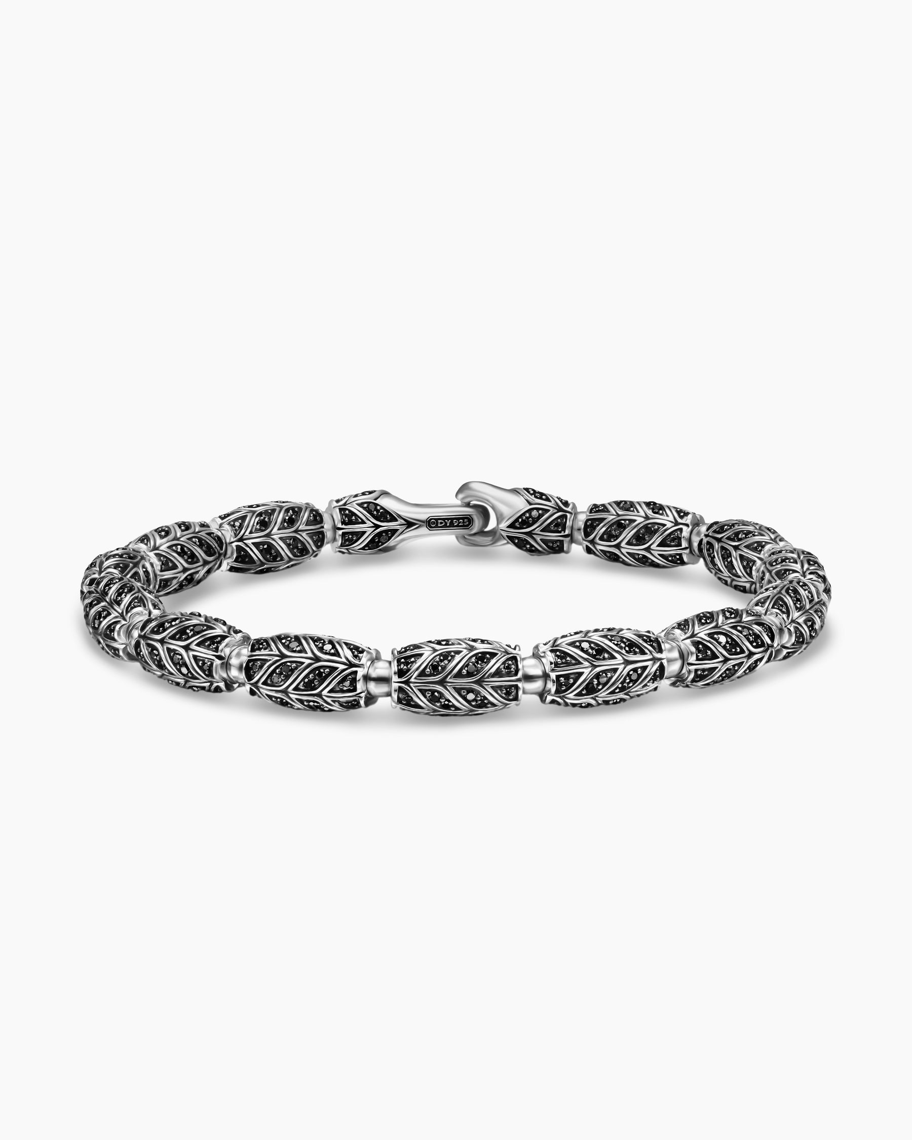 Chevron Bead Bracelet in Sterling Silver with Black Diamonds, 7.5mm