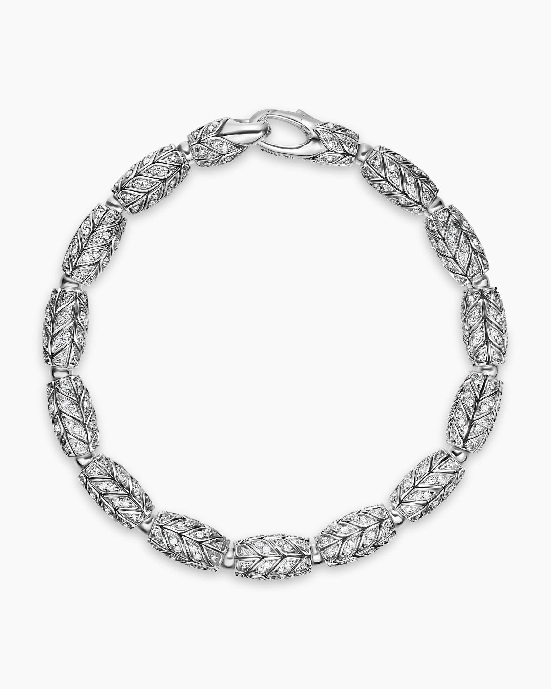Chevron Bead Bracelet in Sterling Silver with Diamonds, 7.5mm - Image 3