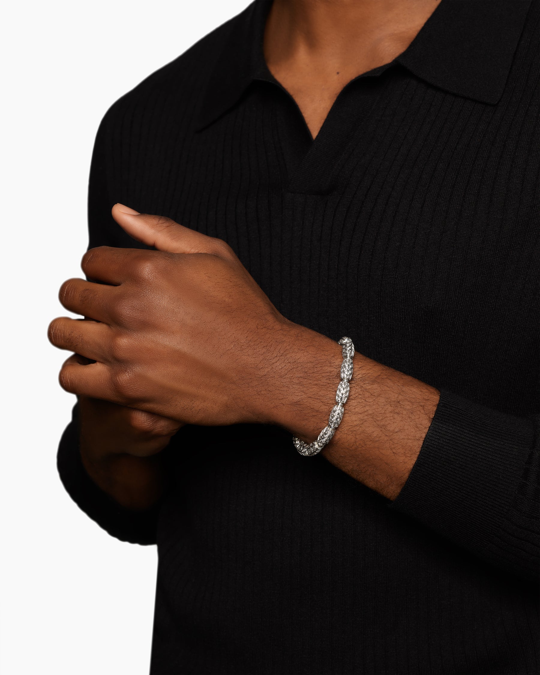Alternative view of Chevron Bead Bracelet in Sterling Silver with Diamonds, 7.5mm