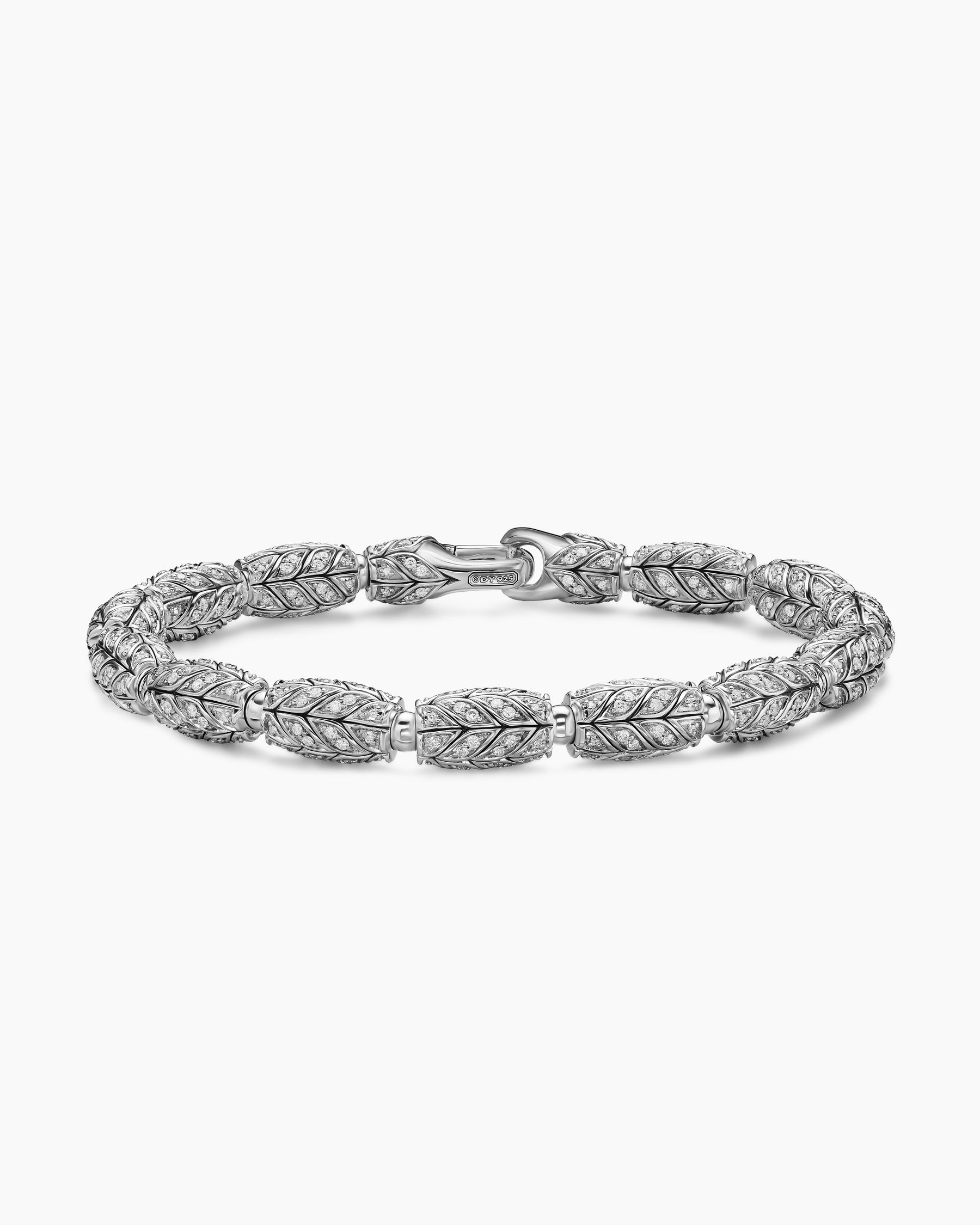 Chevron Bead Bracelet in Sterling Silver with Diamonds, 7.5mm
