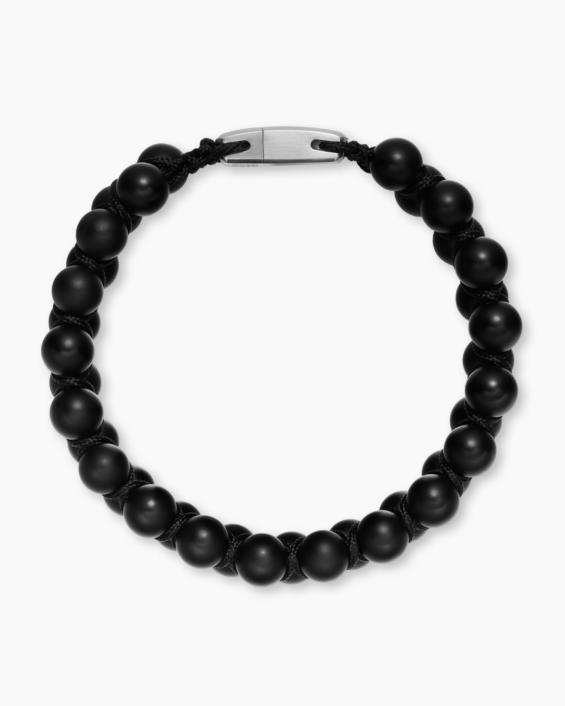 Spiritual Beads Two Row Woven Bracelet with Black Onyx, Black Nylon and Sterling Silver, 8mm - Image 3