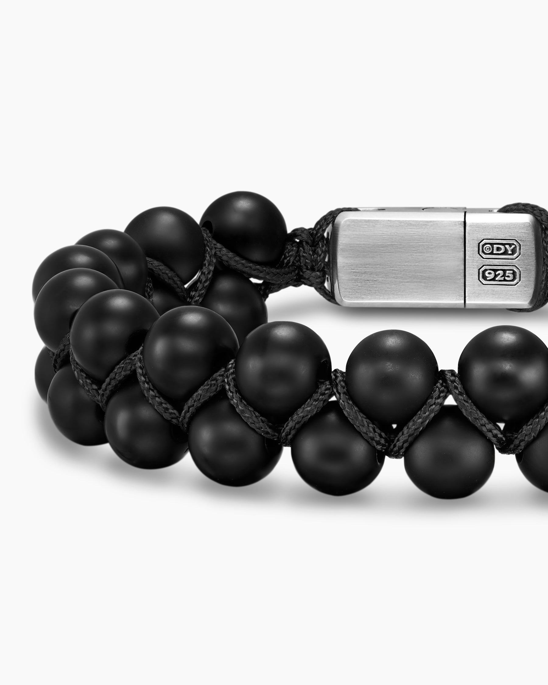 Spiritual Beads Two Row Woven Bracelet with Black Onyx, Black Nylon and Sterling Silver, 8mm - Image 5