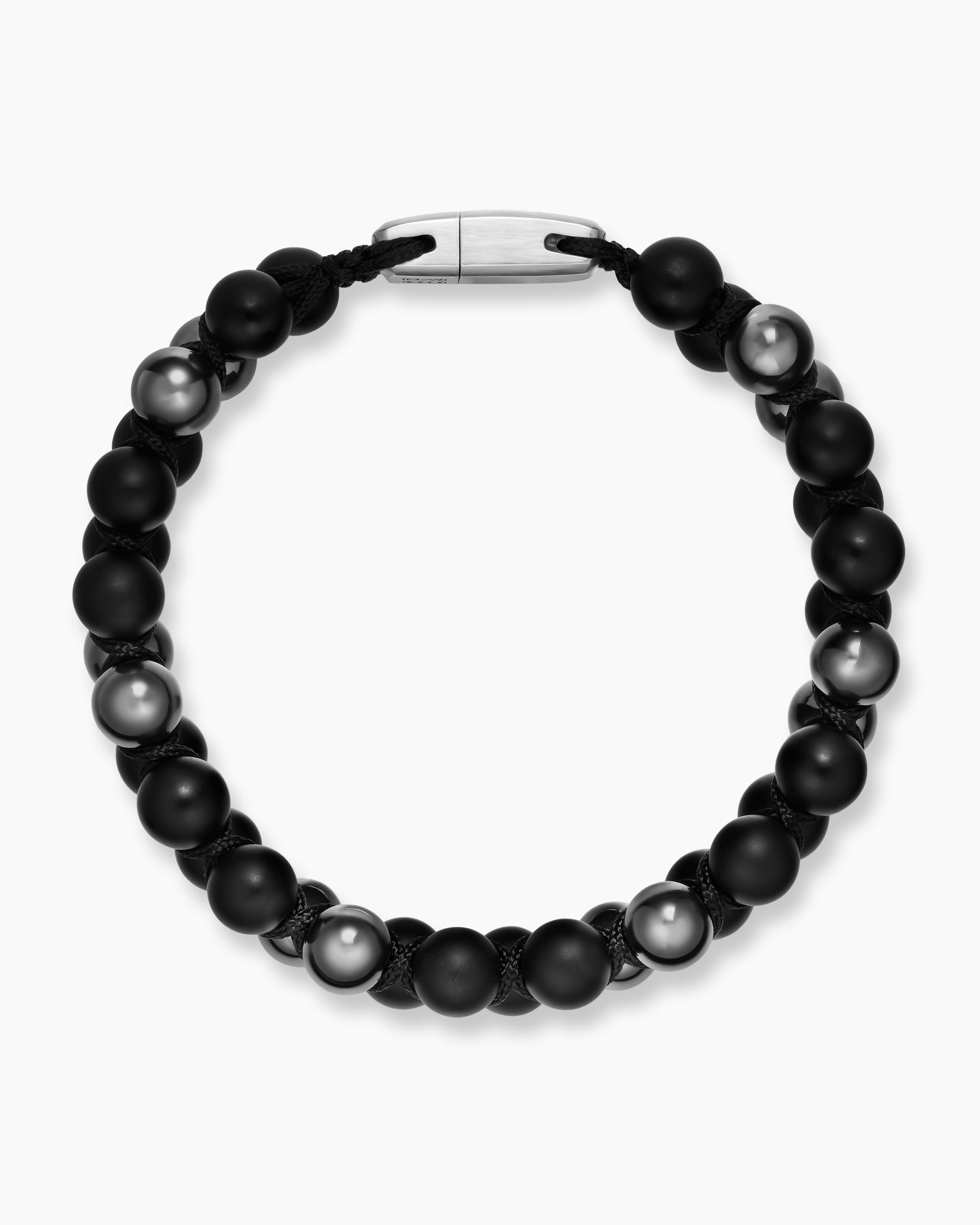 Spiritual Beads Two Row Woven Bracelet with Black Onyx, Hematine, Black Nylon and Sterling Silver, 8mm - Image 3