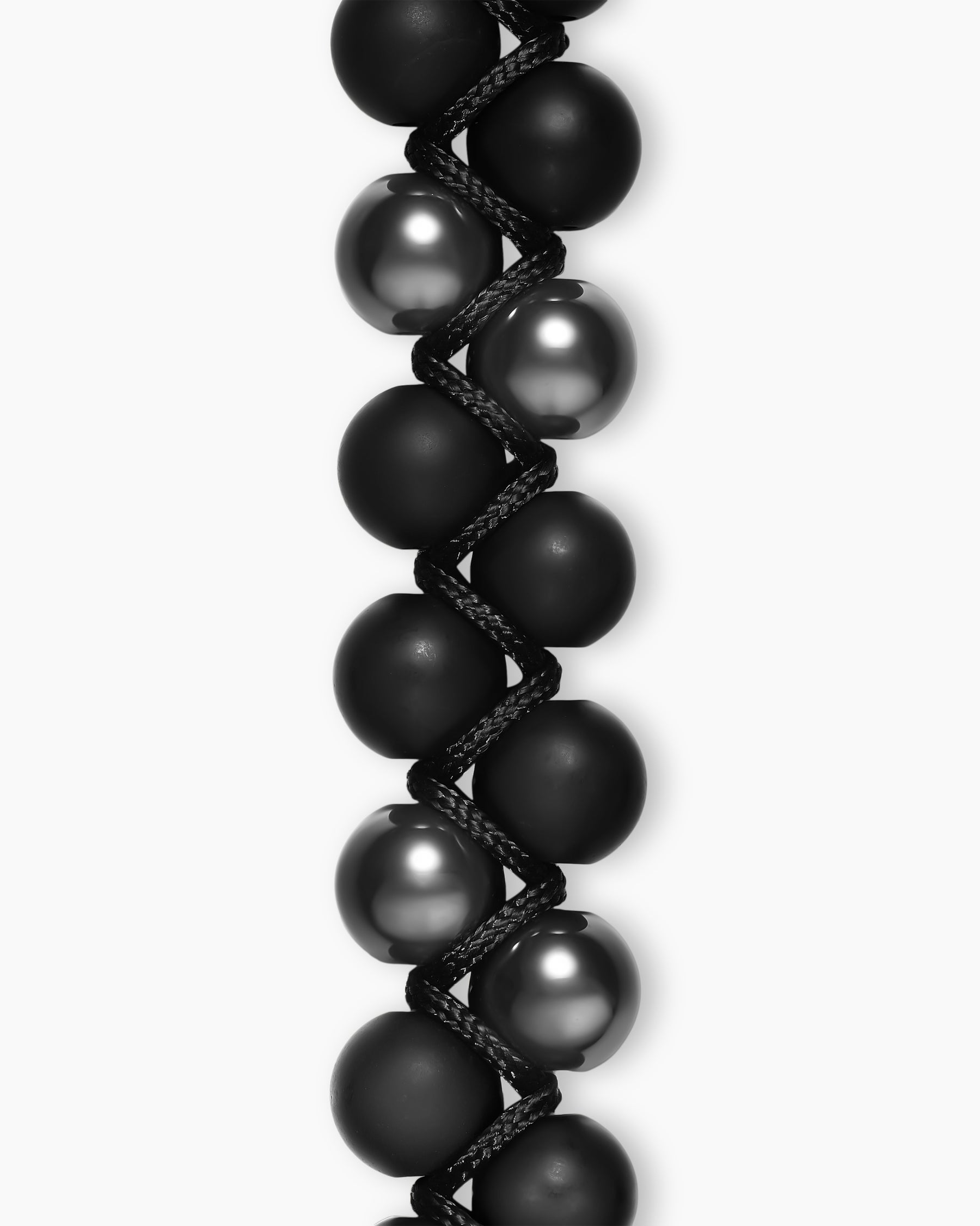 Spiritual Beads Two Row Woven Bracelet with Black Onyx, Hematine, Black Nylon and Sterling Silver, 8mm - Image 4