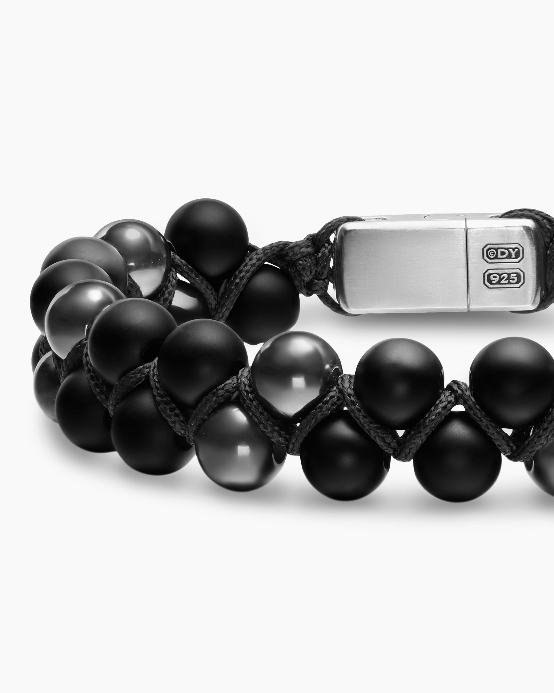 Spiritual Beads Two Row Woven Bracelet with Black Onyx, Hematine, Black Nylon and Sterling Silver, 8mm - Image 5