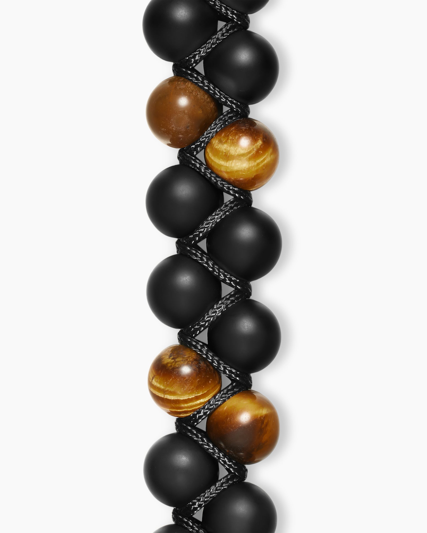 Spiritual Beads Two Row Woven Bracelet with Black Onyx, Tiger's Eye, Black Nylon and Sterling Silver, 8mm - Image 4
