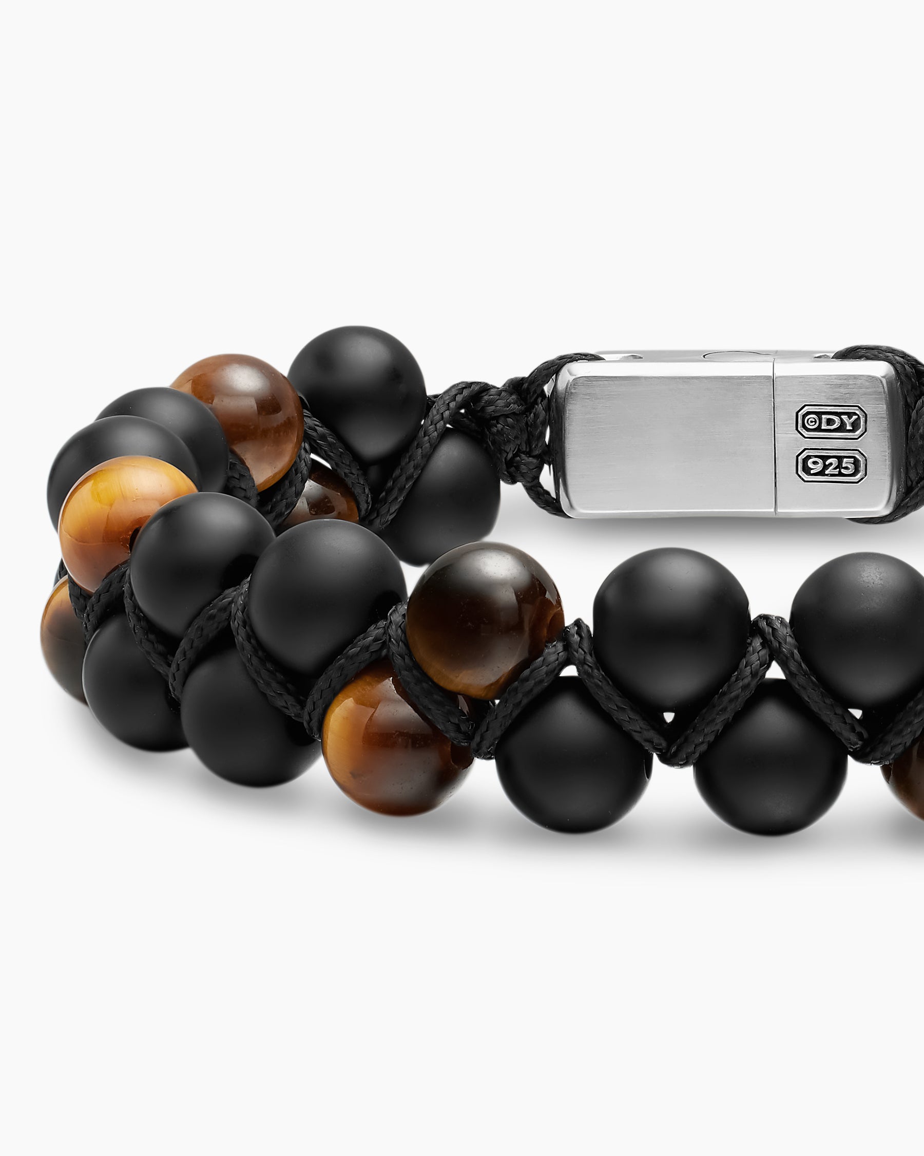 Spiritual Beads Two Row Woven Bracelet with Black Onyx, Tiger's Eye, Black Nylon and Sterling Silver, 8mm - Image 5