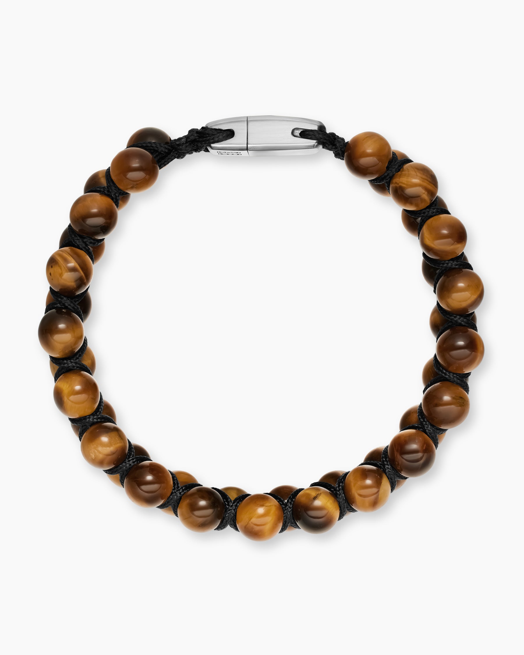 Alternative view of Spiritual Beads Two Row Woven Bracelet with Tiger's Eye, Black Nylon and Sterling Silver, 8mm