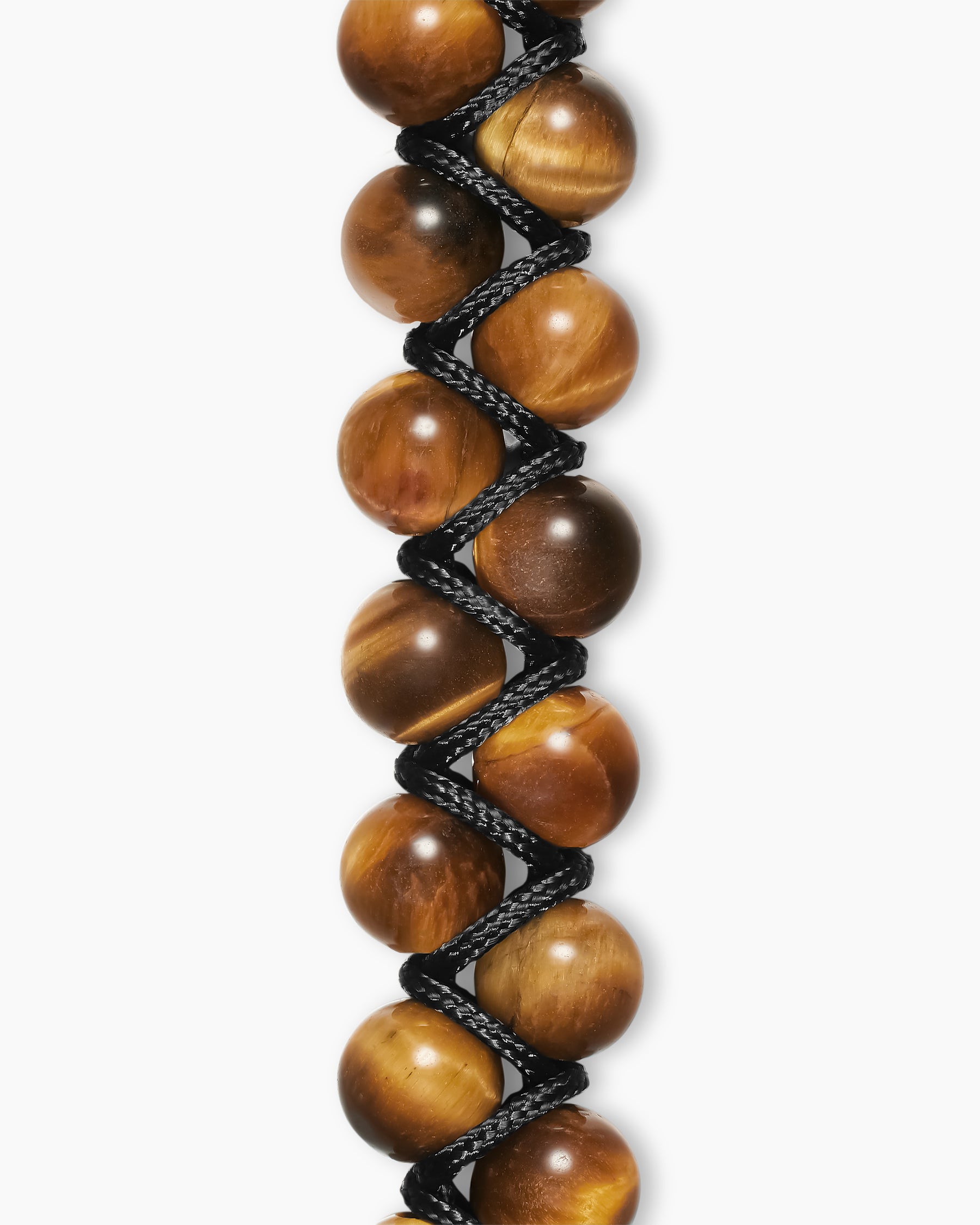Spiritual Beads Two Row Woven Bracelet with Tiger's Eye, Black Nylon and Sterling Silver, 8mm - Image 3