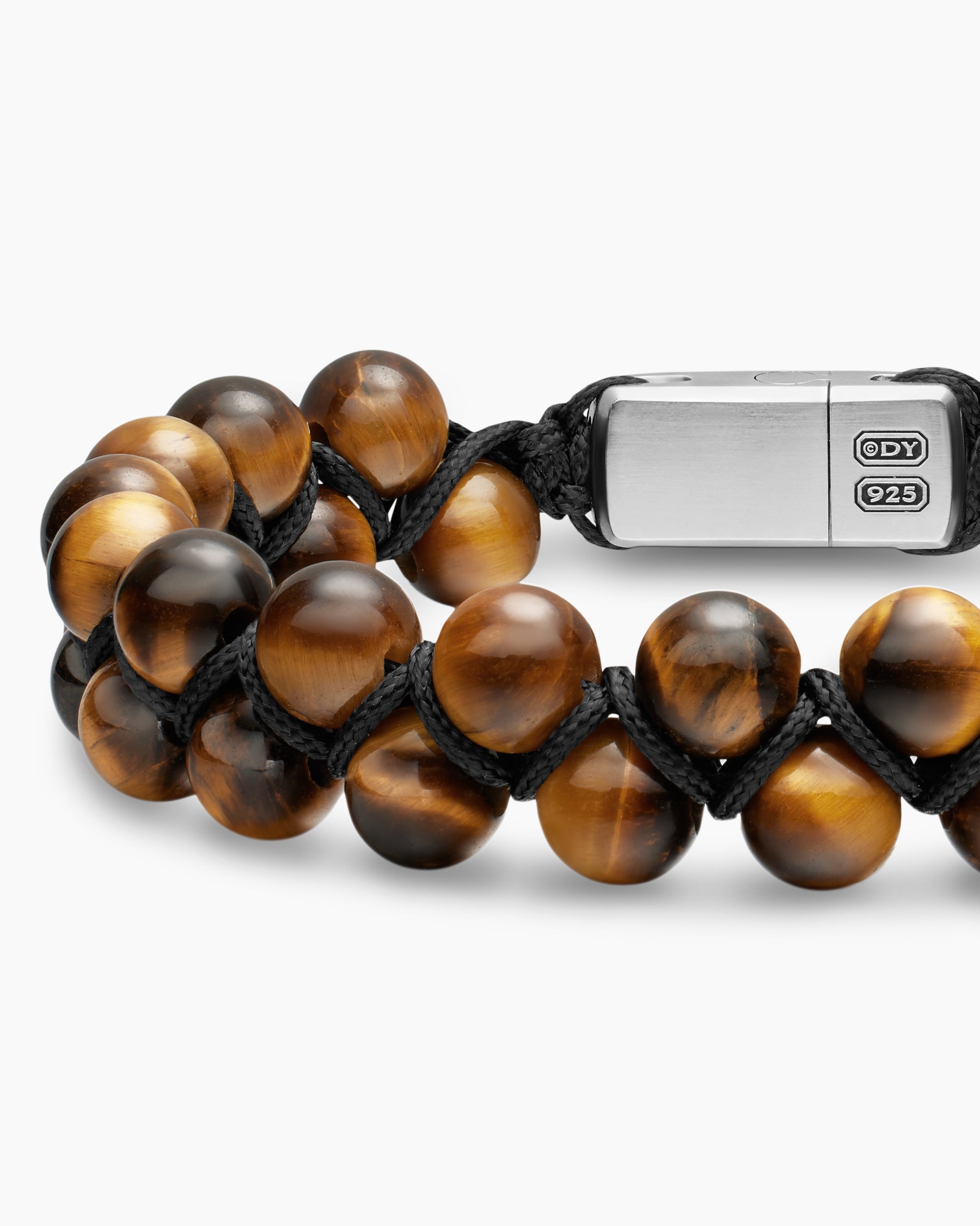 Spiritual Beads Two Row Woven Bracelet with Tiger's Eye, Black Nylon and Sterling Silver, 8mm - Image 4