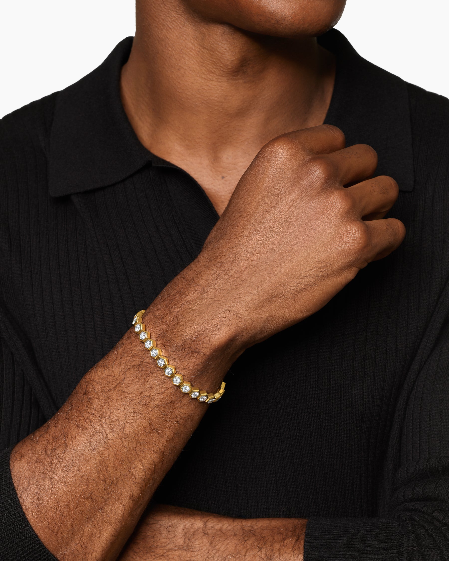 Alternative view of Hex Pavé Tennis Bracelet in 18K Yellow Gold with Diamonds, 8mm