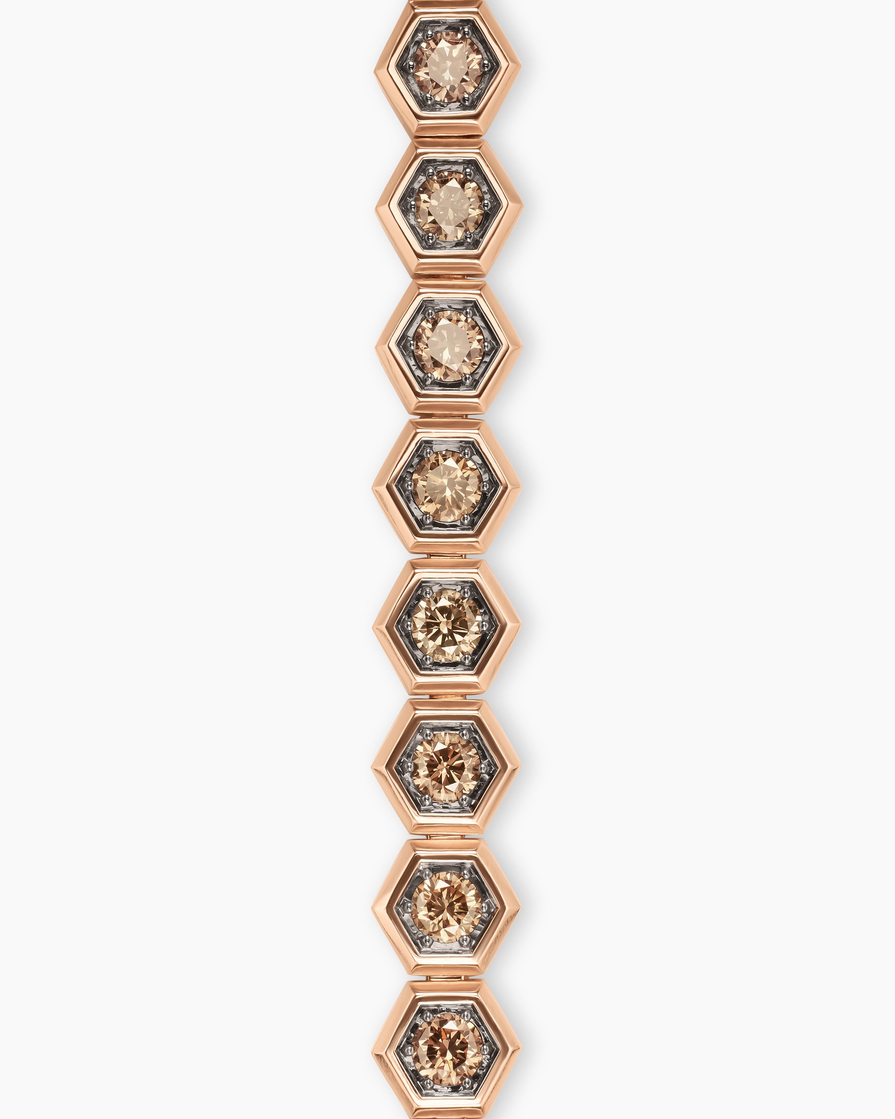 Hex Pavé Tennis Bracelet in 18K Rose Gold with Cognac Diamonds, 8mm - Image 4