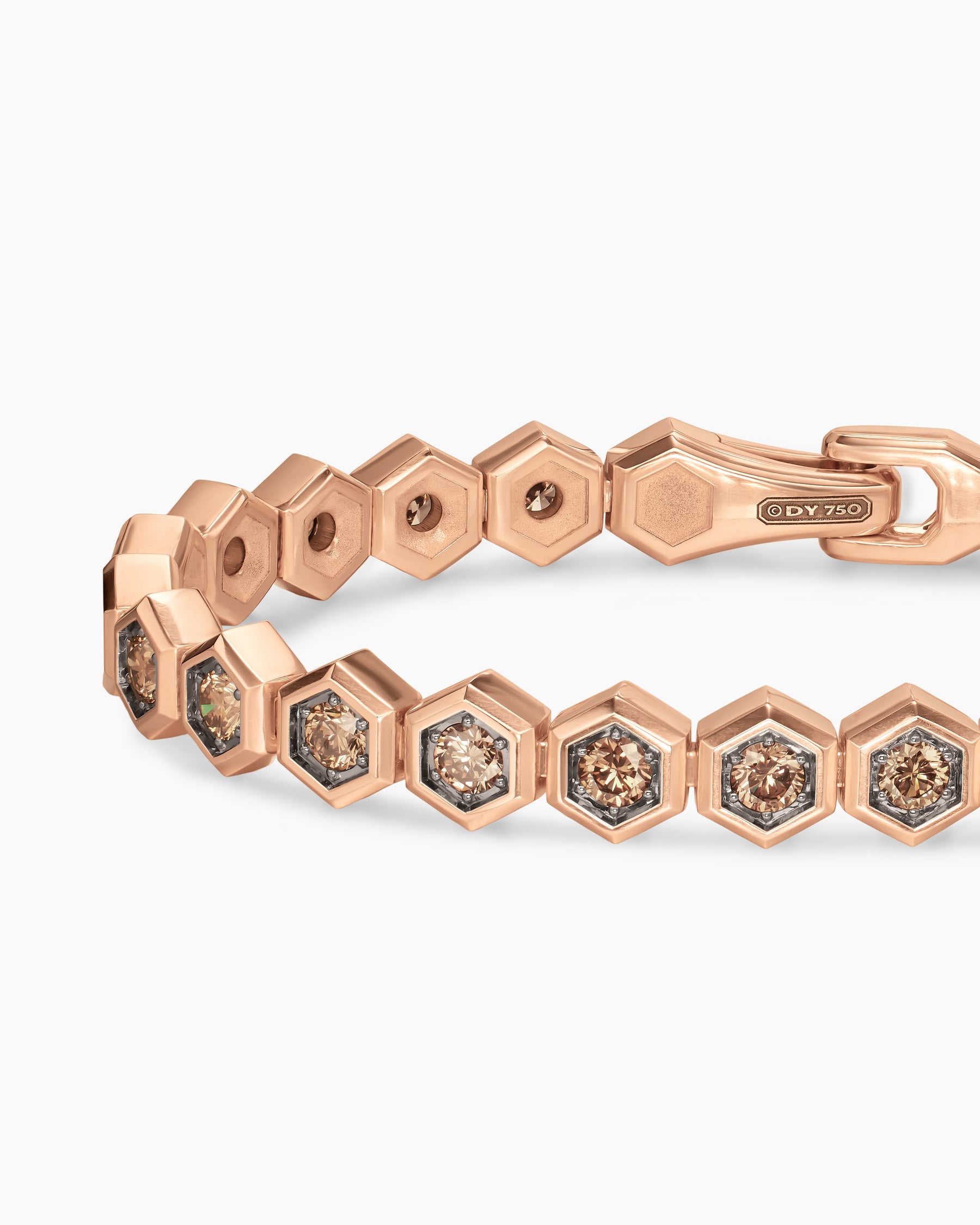 Hex Pavé Tennis Bracelet in 18K Rose Gold with Cognac Diamonds, 8mm - Image 5