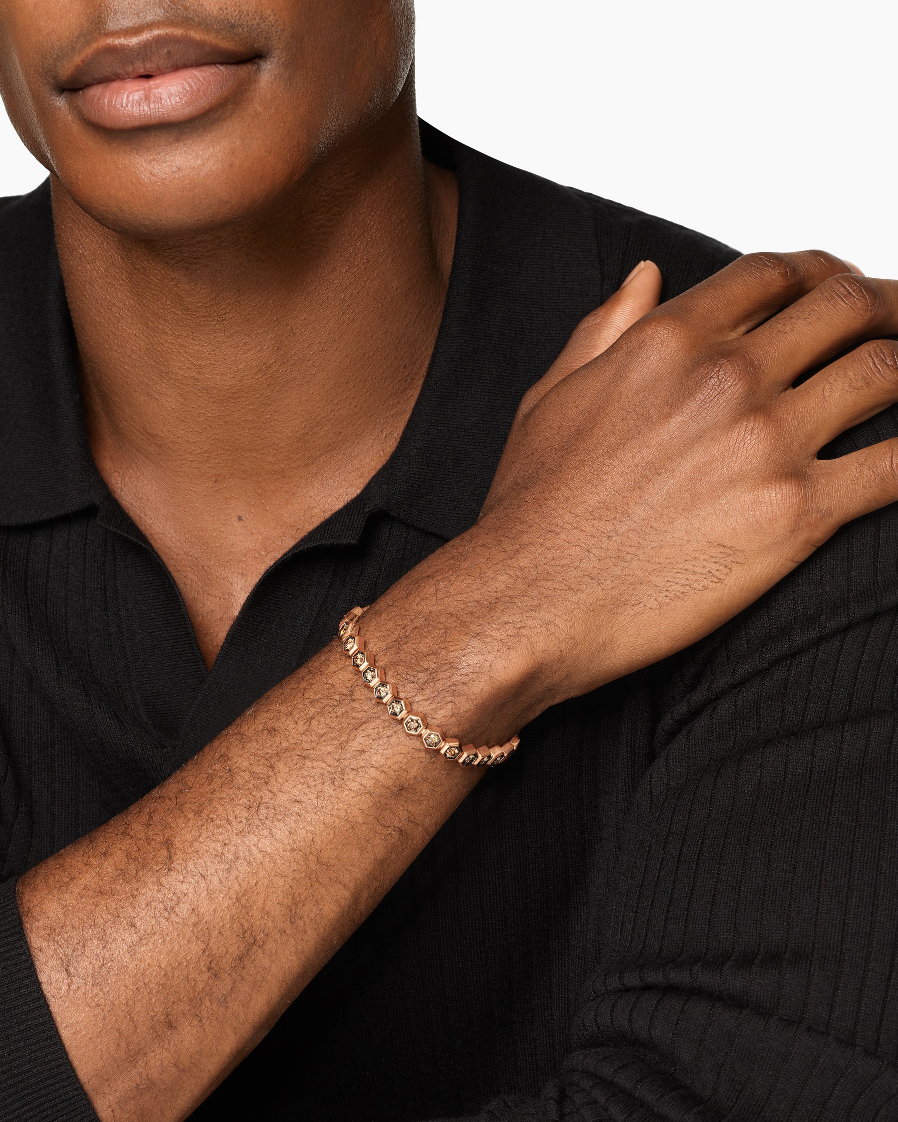 Alternative view of Hex Pavé Tennis Bracelet in 18K Rose Gold with Cognac Diamonds, 8mm