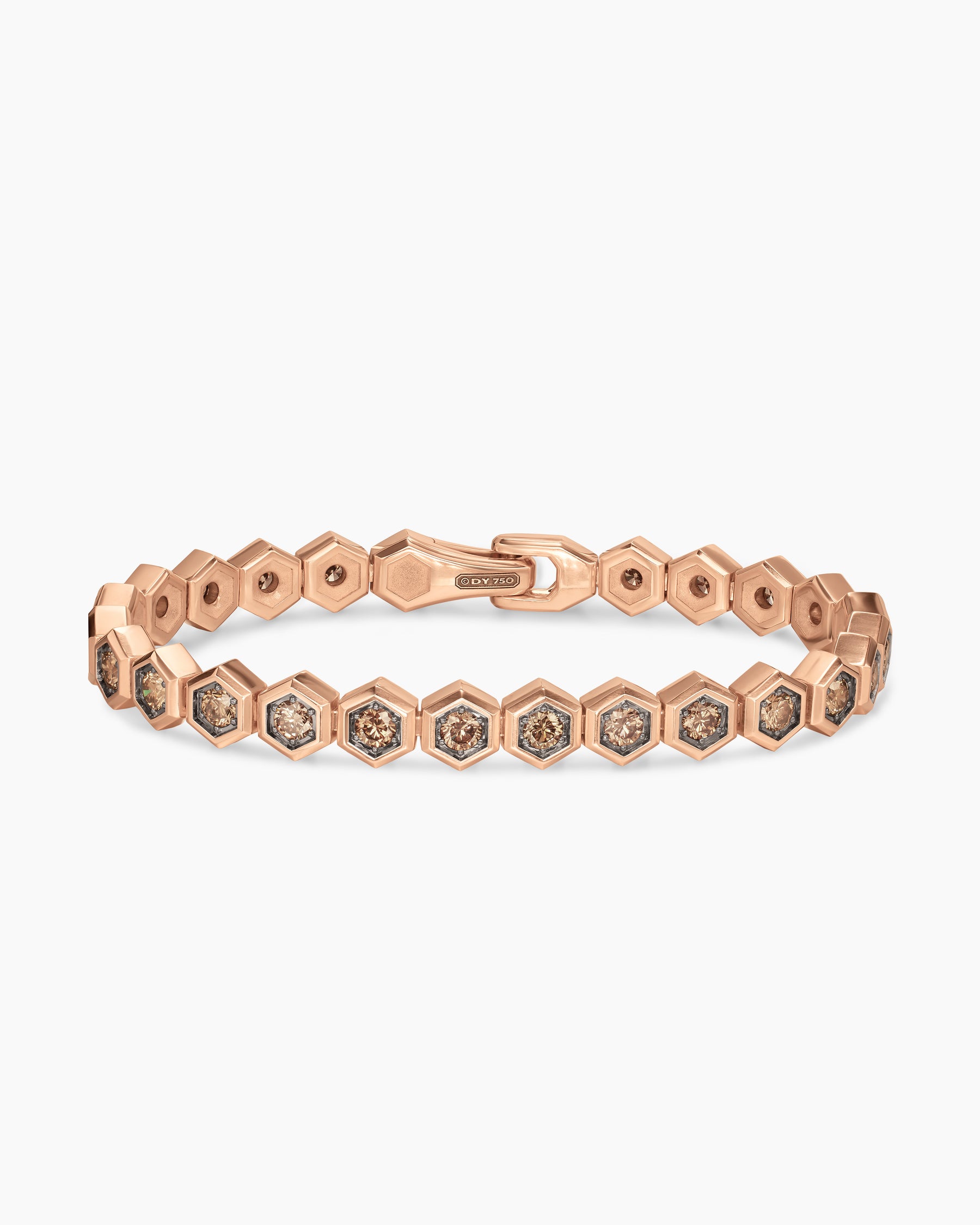 Hex Pavé Tennis Bracelet in 18K Rose Gold with Cognac Diamonds, 8mm