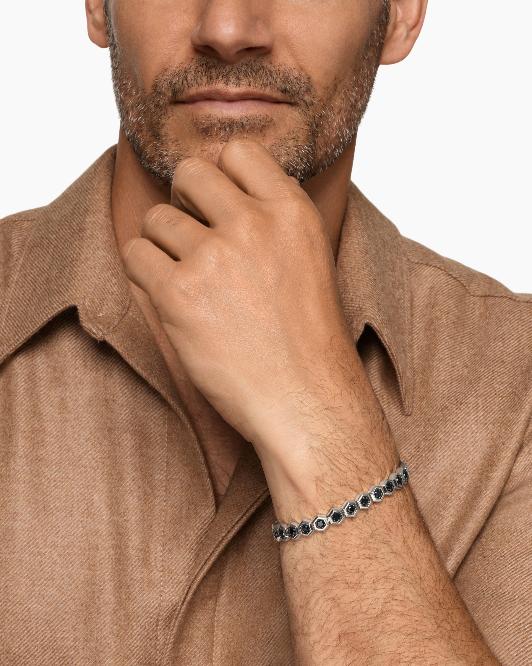 Alternative view of Hex Pavé Tennis Bracelet in Sterling Silver with Black Diamonds, 8mm
